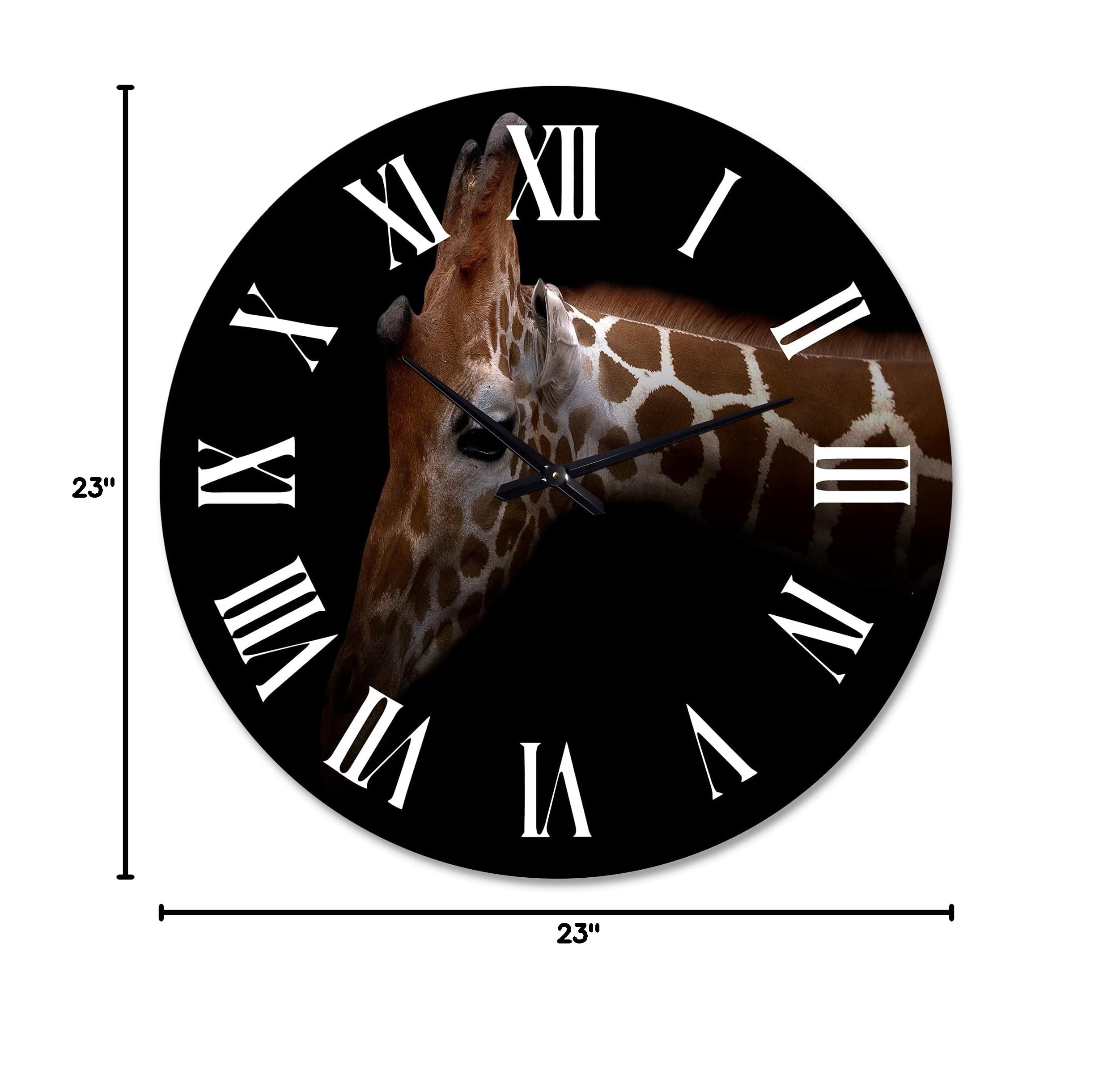 DesignQ Farmhouse Wall Clock 'Portrait of A Giraffe IV' - Large Animal Wall Clock for Living Room, Kitchen, Bedroom Decor - Rustic Home & Office Wall Art
