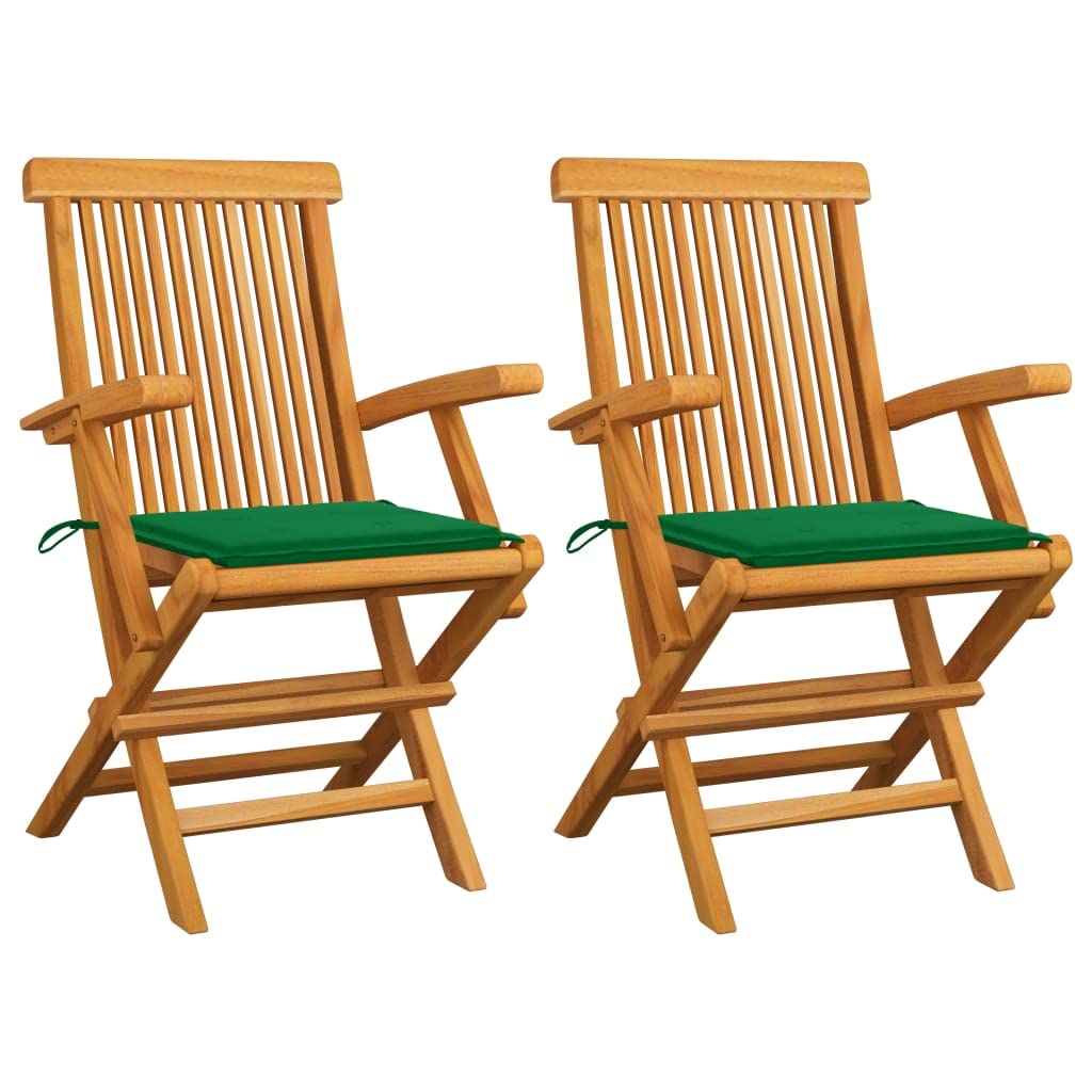 Aisifx 2-Piece Teak Wood Garden Chairs with Green Cushions - Outdoor Patio Furniture for Backyard, Poolside & Balcony Relaxation (16.07g, Solid Wood Construction)