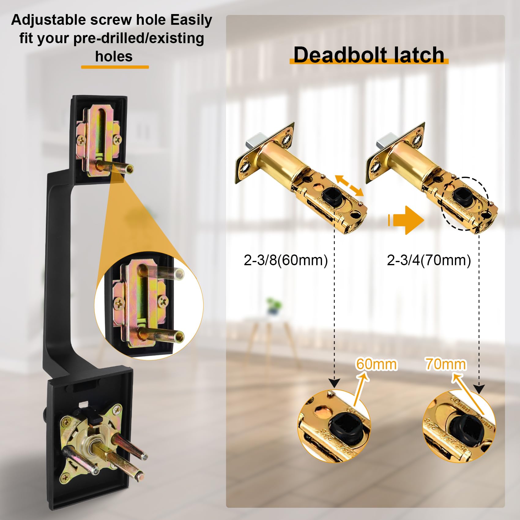Azdele Matte Black Front Door Handle Set with Reversible Lever - Heavy Duty Exterior Door Knob for Right or Left Handed Entry Doors, Front Door Hardware in Modern Matte Black Finish - Perfect for Home, Office & Commercial Buildings