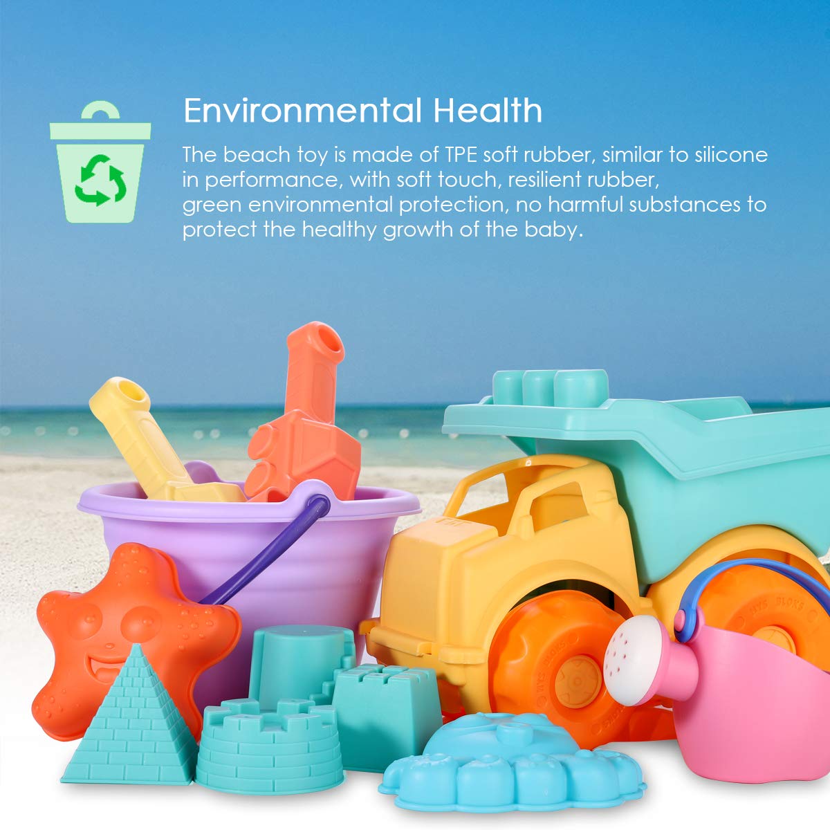 **MIFXIN 17-Piece Kids Beach Toys Set for Toddlers - Sand Truck, Bucket, Shovels, Rakes, Castle Molds & Water Can - Soft Plastic Outdoor Sand Play for Boys & Girls - Perfect for Beach, Backyard & Poolside Fun**