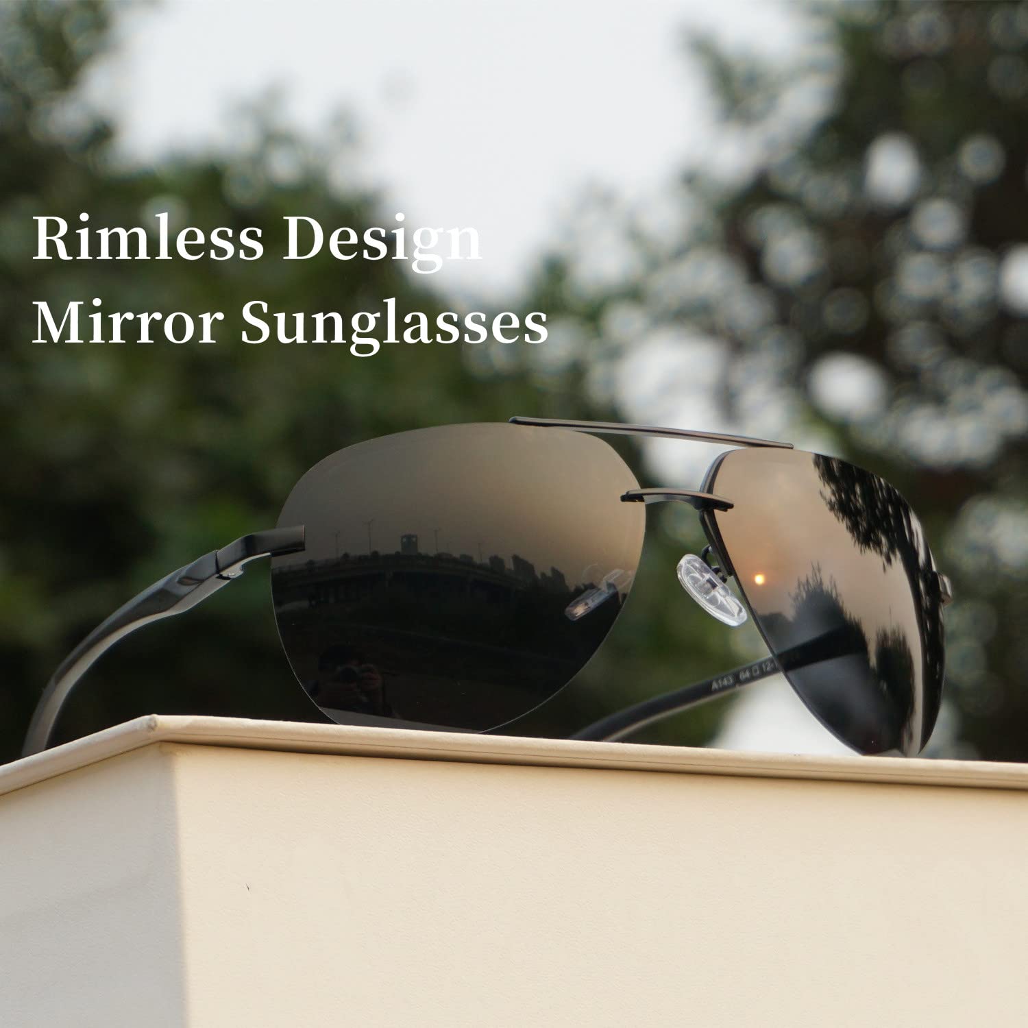 Polarized Aviator Sunglasses for Men - UV 400 Protection, Rimless Mirrored Lenses for Driving & Outdoor Activities - Lightweight & Stylish Sun Glasses for Sports, Travel & Everyday Wear