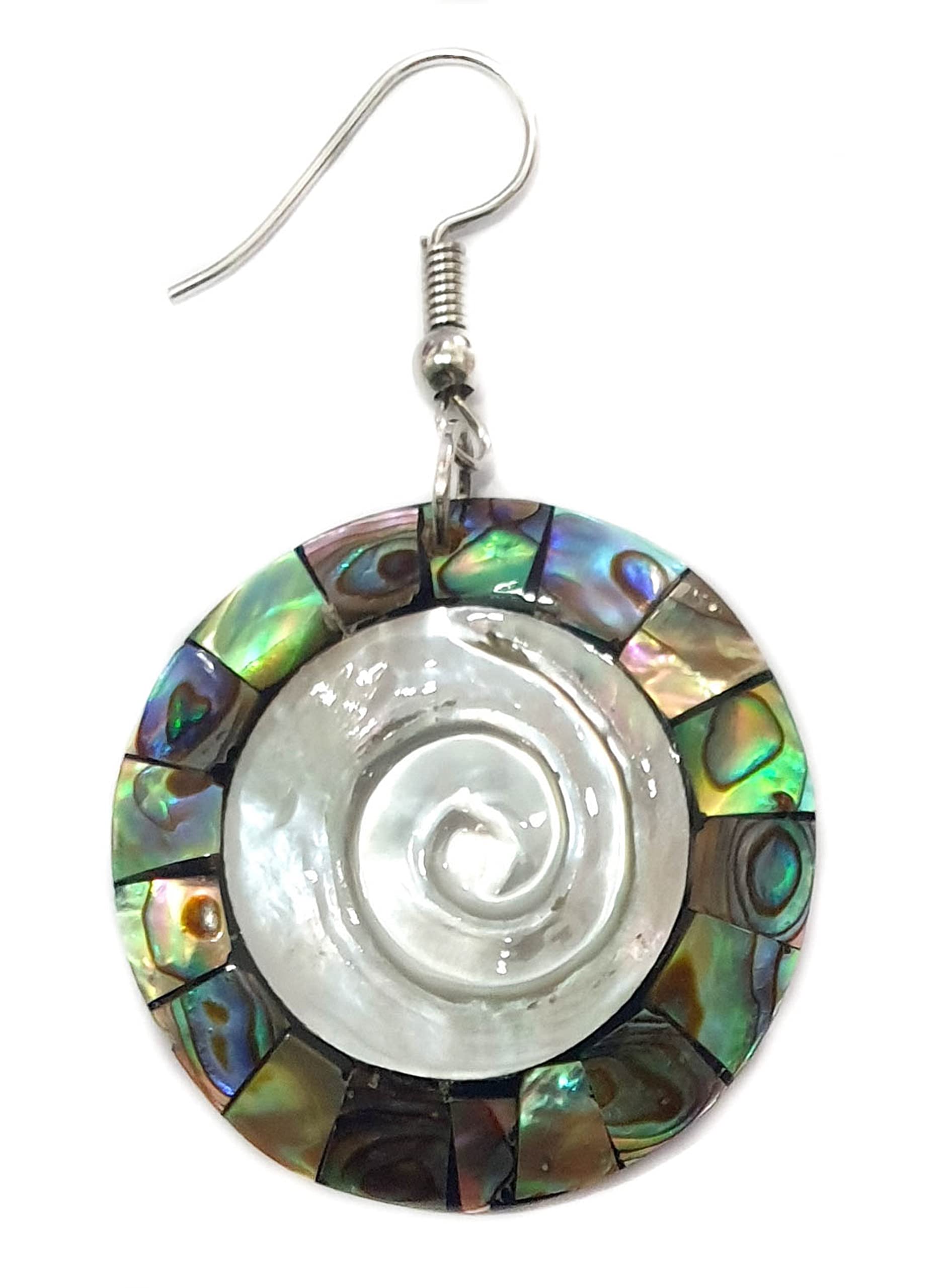 Handmade Natural Paua Abalone Shell Earrings – Spiral Mother of Pearl Dangle Jewelry for Women | Elegant Seashell Fashion Accessories for Beach Weddings, Summer Outfits & Boho Style