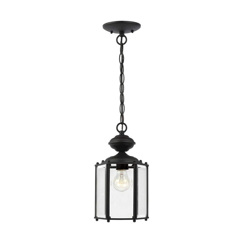 Seagull 6008-12 Black Outdoor Semi-Flush Convertible Pendant Light Fixture - Weatherproof Ceiling Light for Porch, Patio, Garage & Entryway Lighting