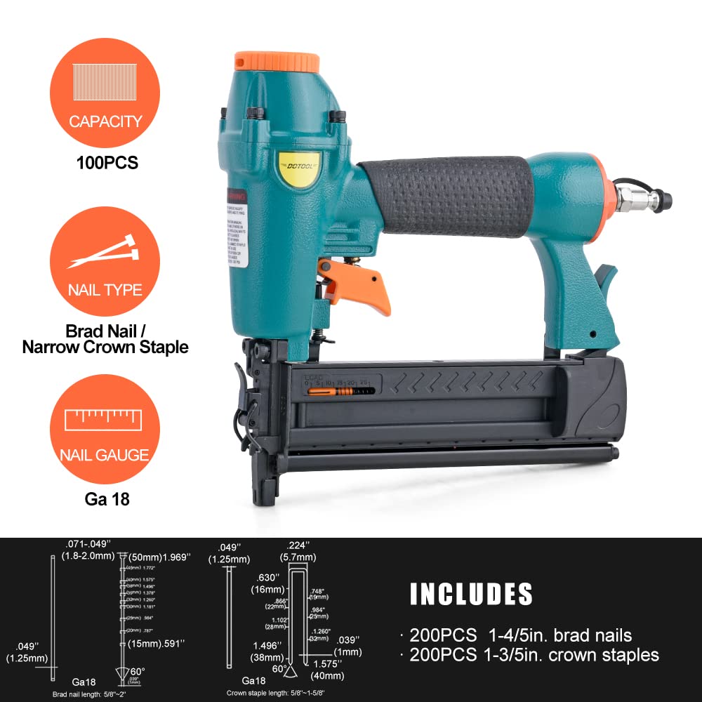 18 Gauge Pneumatic Brad Nailer & Stapler - 2-in-1 Tool for 5/8