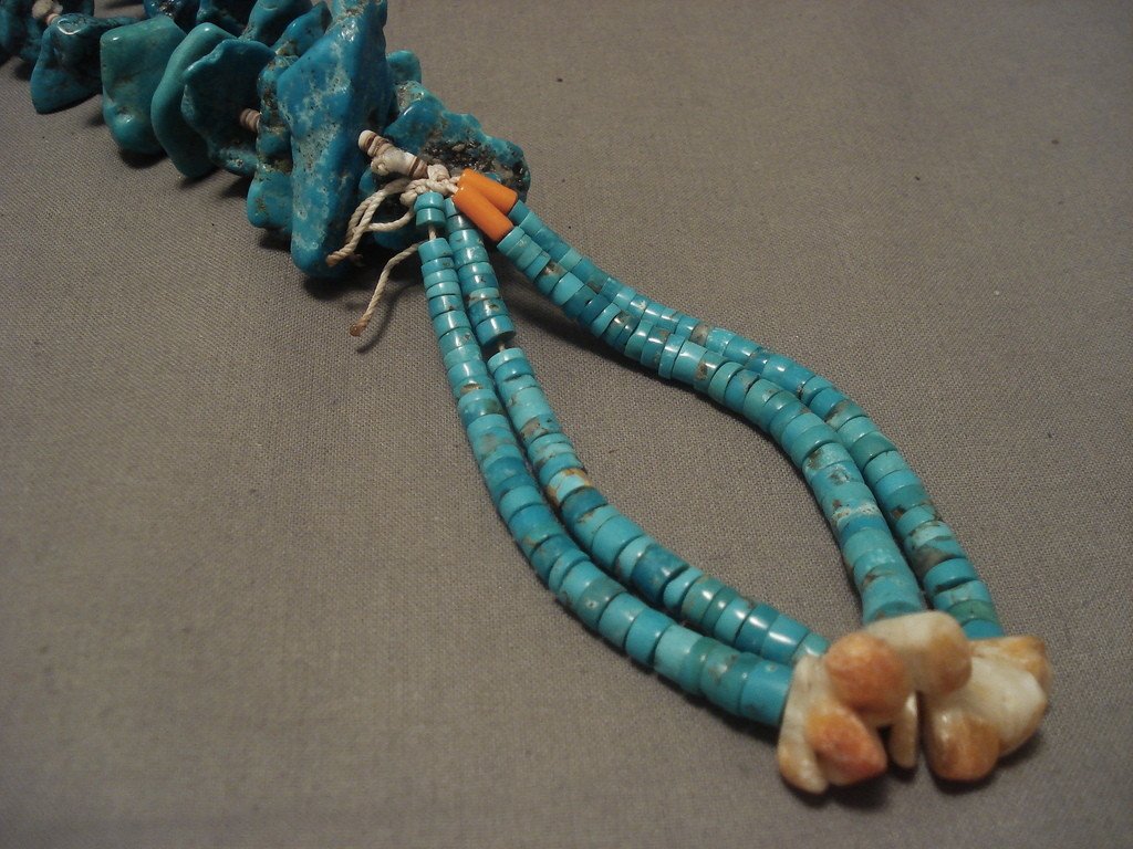 112 Gram Vintage Santo Domingo Turquoise Necklace Jacla Old Vtg - Authentic Native American Jewelry for Women, Handmade Southwest Style Statement Piece, Perfect for Boho Fashion, Festivals & Gift Giving