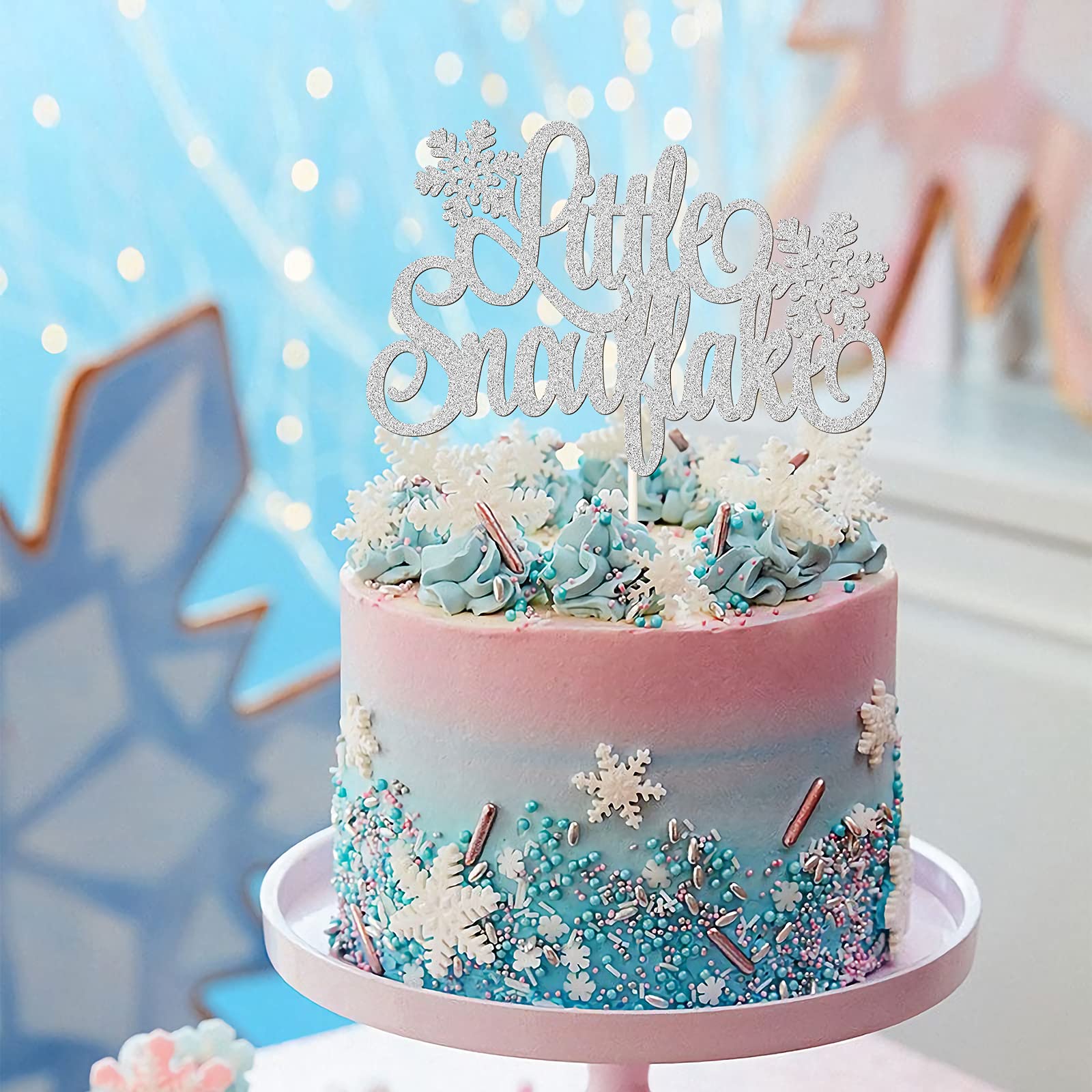 Shining Silver OurLittle Snowflake Cake Topper - Frozen Birthday Cake Decorations for Winter Wonderland Theme, 1st Birthday Party, Christmas & Holiday Celebrations - Perfect for Baby Showers, Wedding Cakes & Special Occasions