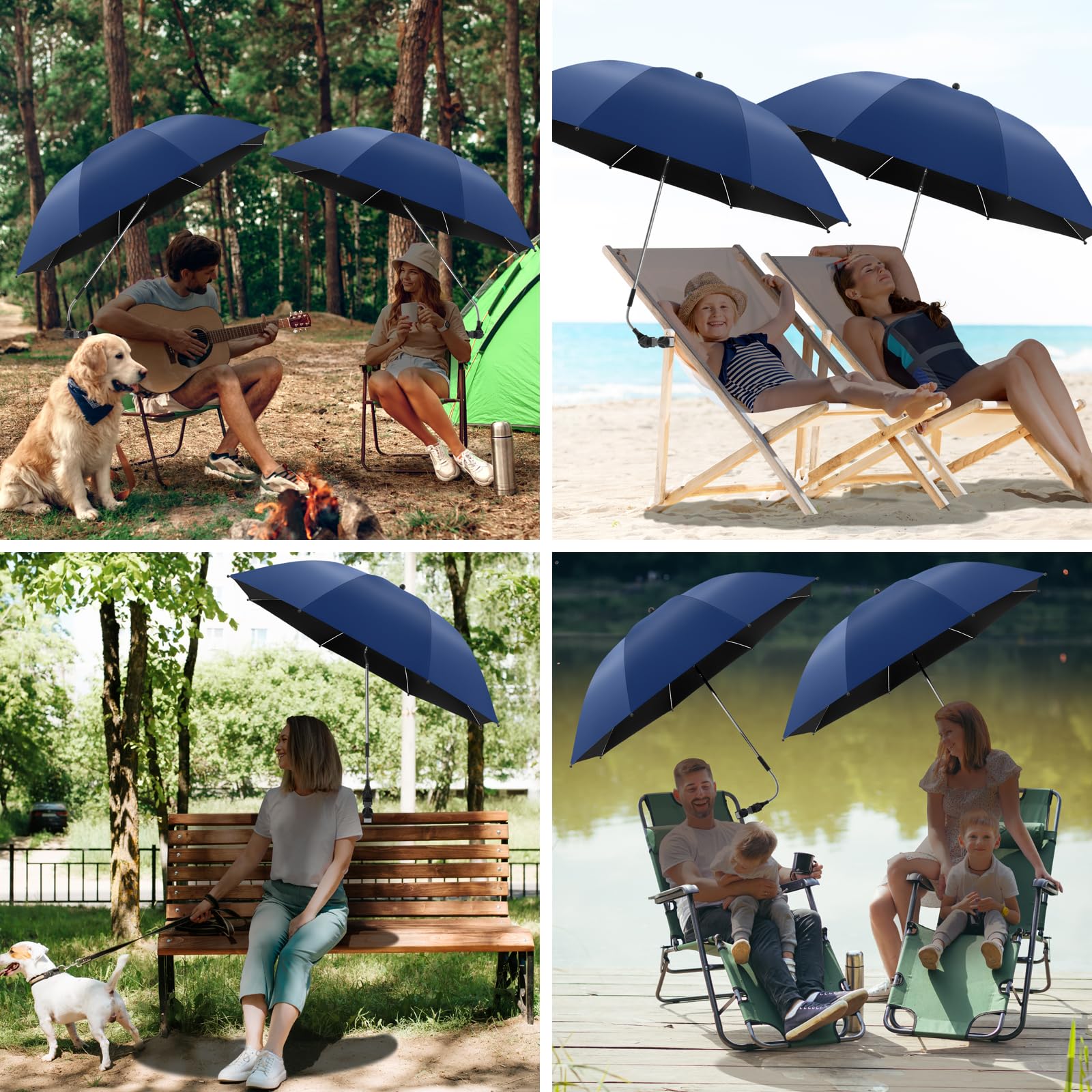 2 Pack Adjustable Chair Umbrella with Clamp - 360° Rotation UPF50+ Sun Shade for Beach, Patio, Wheelchair, Camping & Golf Carts (Perfect for Outdoor Relaxation, Picnics & Travel) - Chair Not Included