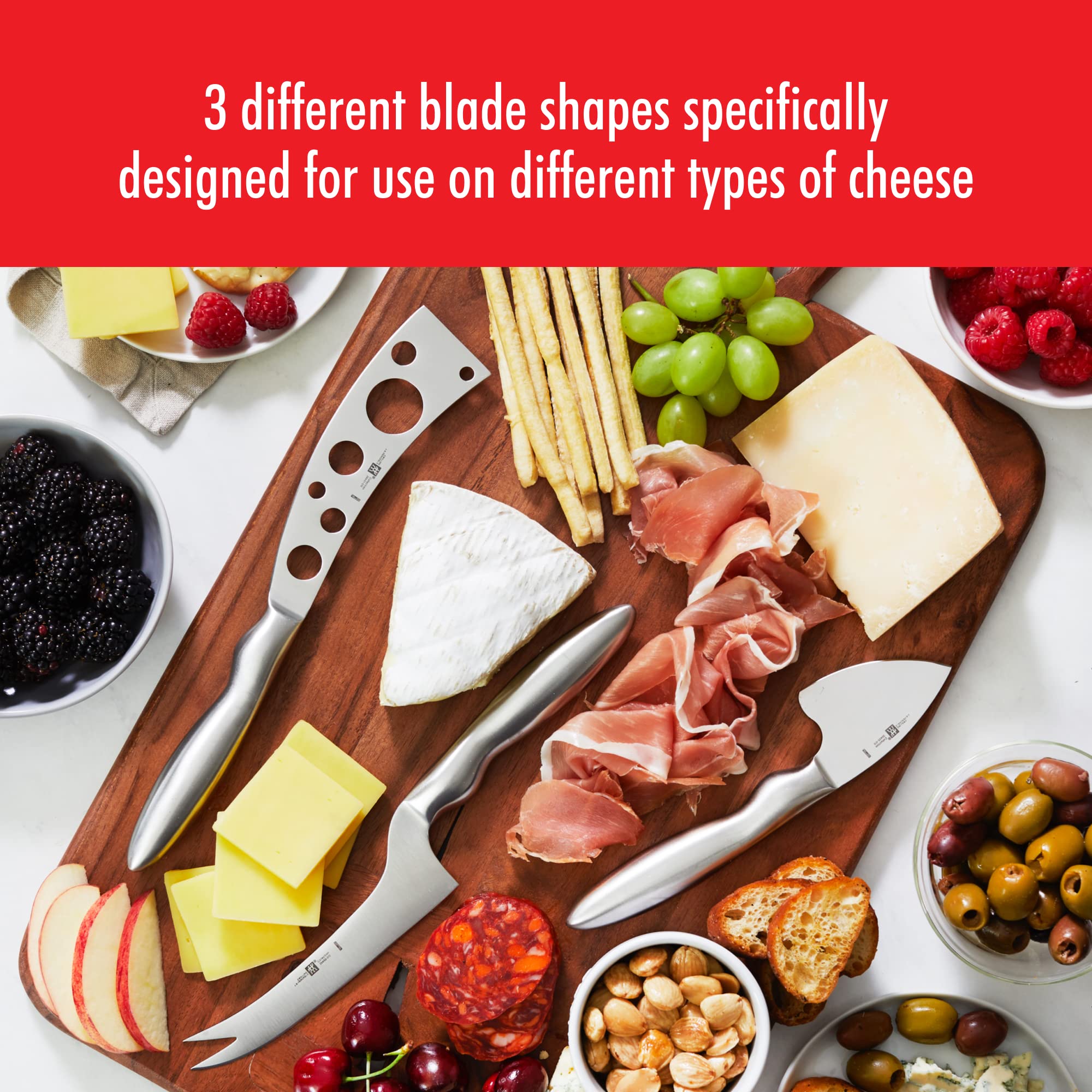 ZWILLING 3-Piece Cheese Knife Set - Stainless Steel Charcuterie Board Knives for Cheese & Charcuterie - Perfect Gift Set for Entertaining, Dinner Parties & Cheese Lovers