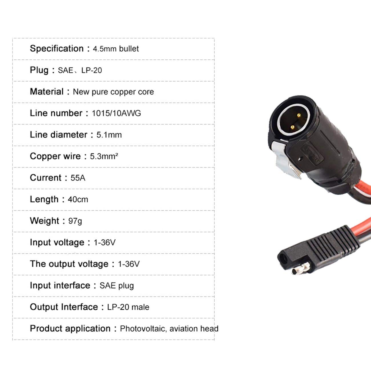 10AWG 2 Pin Power Industrial Circular Connector to SAE Adapter Cable - Waterproof RV Solar Port Compatible with Furrion, Solar Suitcase LP-20 & Forrest River RVs - Perfect for Off-Grid Solar Systems, RV Power Connections & Marine Applications