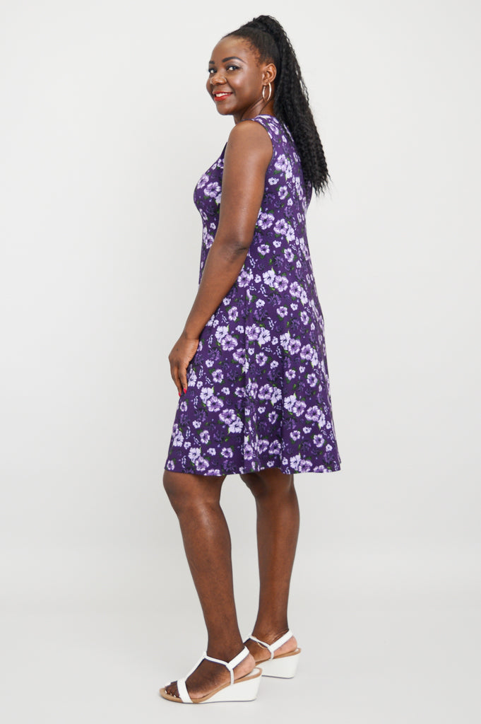Lanai Sleeveless Midi Dress - Floral Hibiscus Print & Breathable Bamboo Fabric | Summer Beach Dress for Vacation, Resort Wear & Tropical Getaways