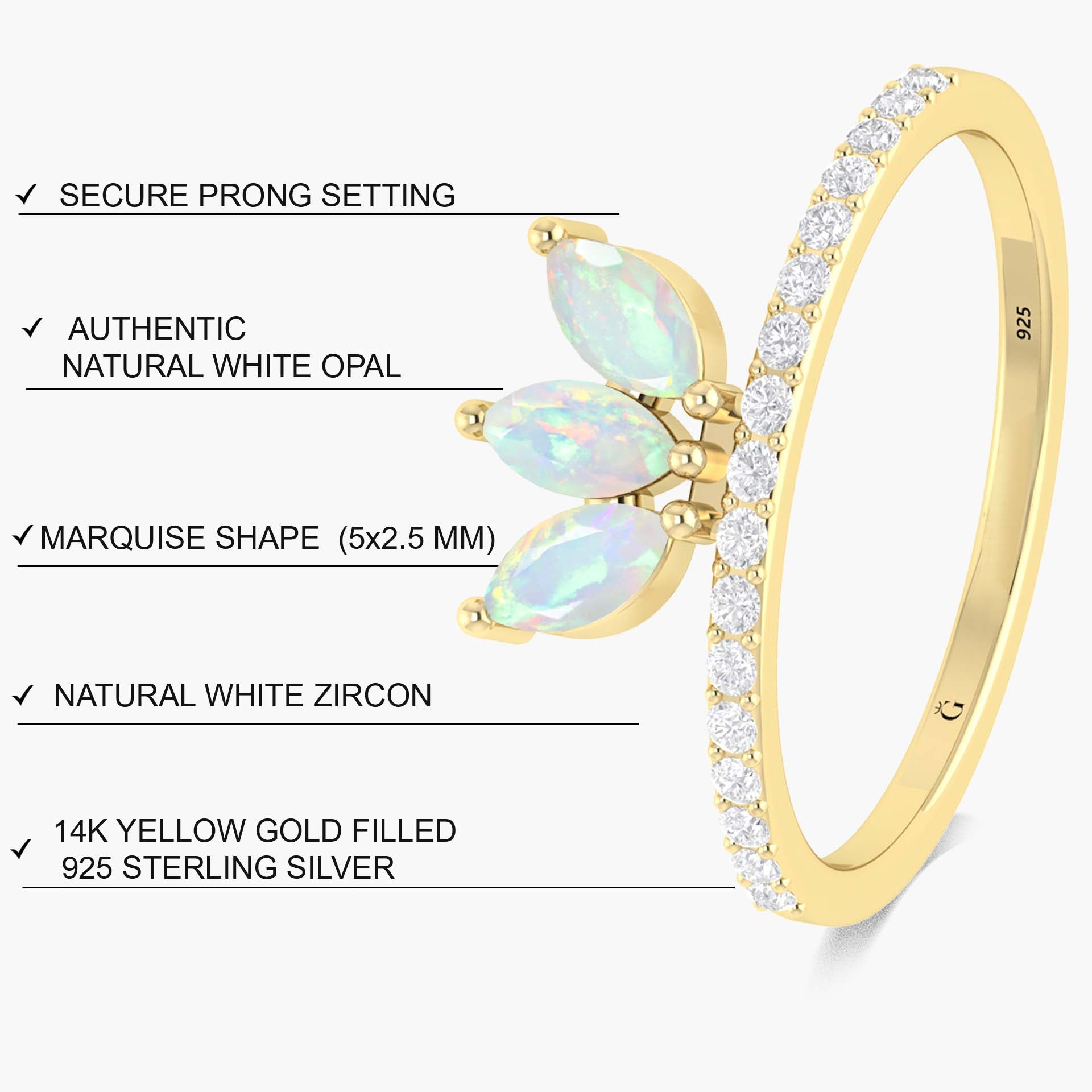 Exquisite 3 Marquise White Natural Fire Opal Ring for Women | Genuine Opal Jewelry | Elegant Wedding, Engagement & Evening Wear Accessory