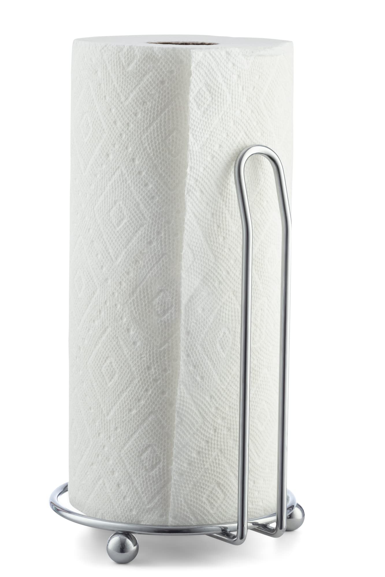 Chrome Paper Towel Holder - One-Handed Tear Metal Paper Towel Dispenser for Kitchen Countertop, Bar, Dining Table & Bathroom - Durable Stainless Steel Towel Stand for Easy Access & Clean Look