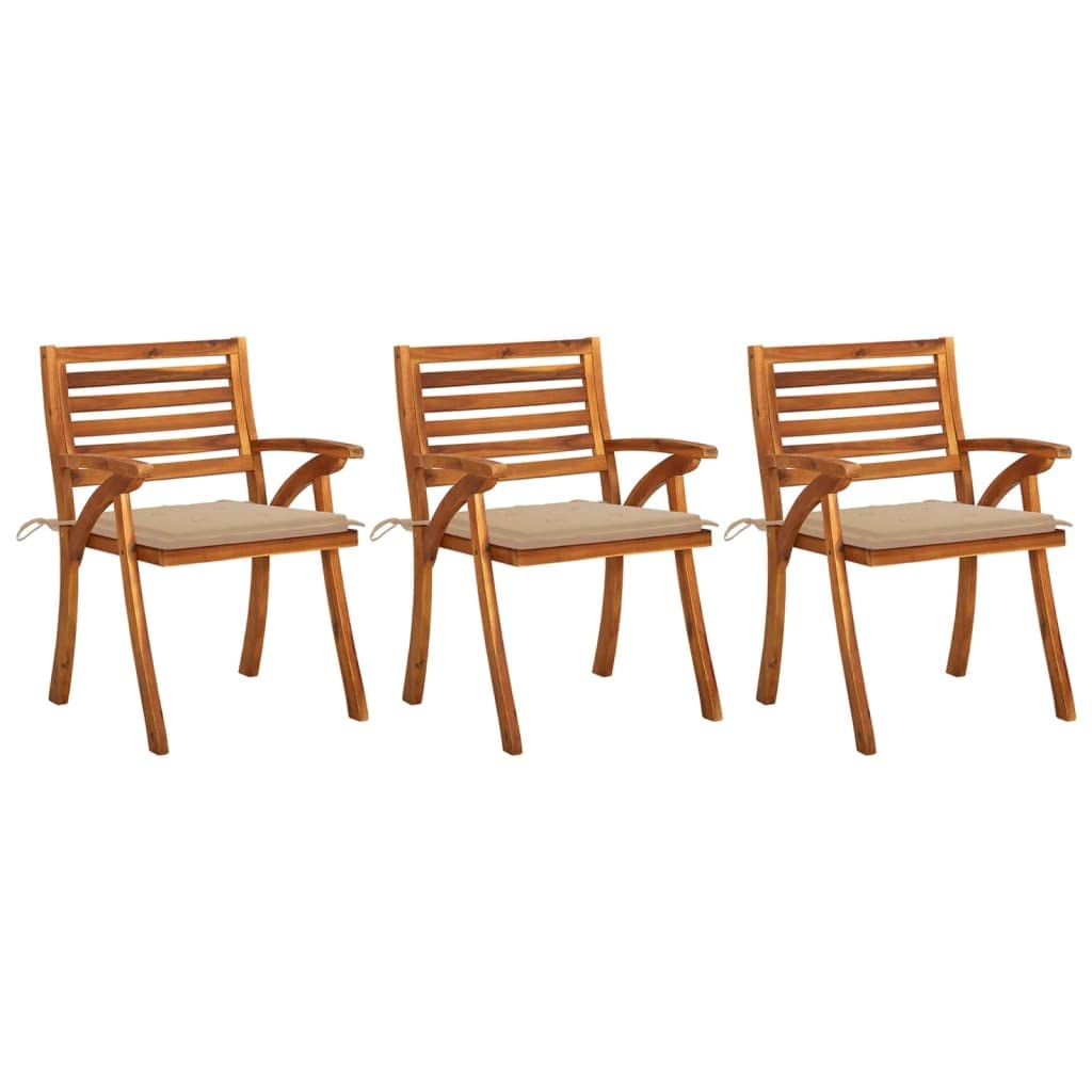 Stylish Acacia Wood Dining Chairs Set of 3 with Cushions - Perfect for Bistro, Cafe, Patio, Kitchen & Indoor Dining - Durable Solid Wood Furniture for Home & Outdoor Use