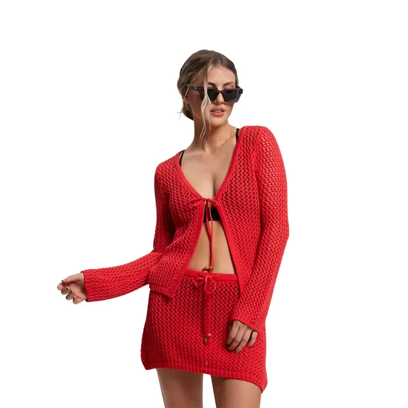 Stylish Rusty Amalfi Tie Front Knit Sweater in Rojo Red - Perfect for Casual Outings & Date Nights