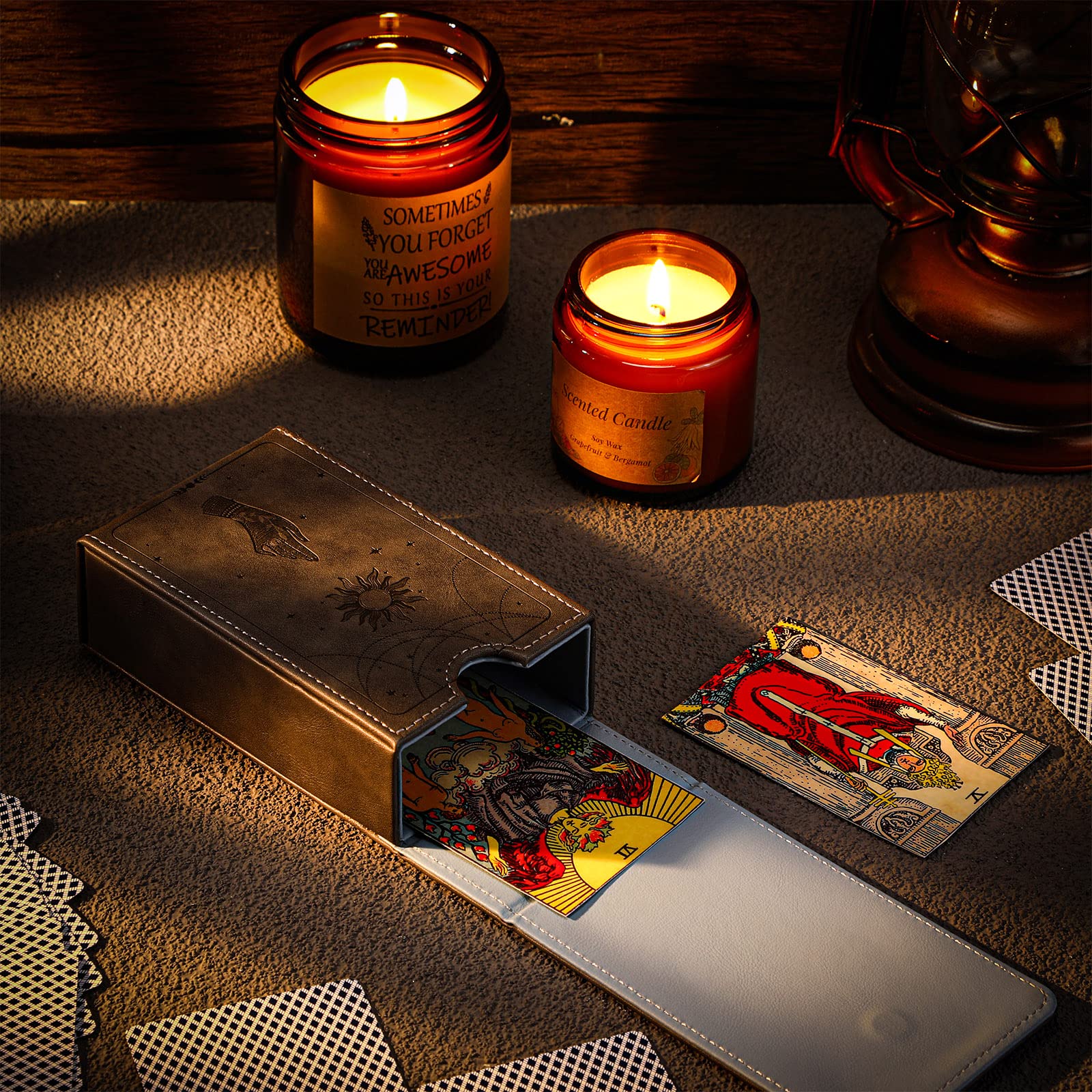 Premium PU Leather Tarot Card Holder - Moon Design Protective Case for Standard Tarot & Oracle Decks - Gothic Style Card Storage Organizer for Divination, Magic Rituals & Game Nights (Sun Style)