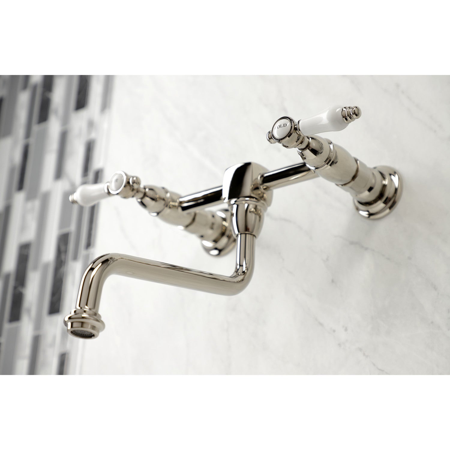 Bel Air KS1216BPL Double Handle 2 Hole Wall Mount Bathroom Faucet in Polished Nickel - Perfect for Modern Bathrooms, Powder Rooms & Spa Retreats