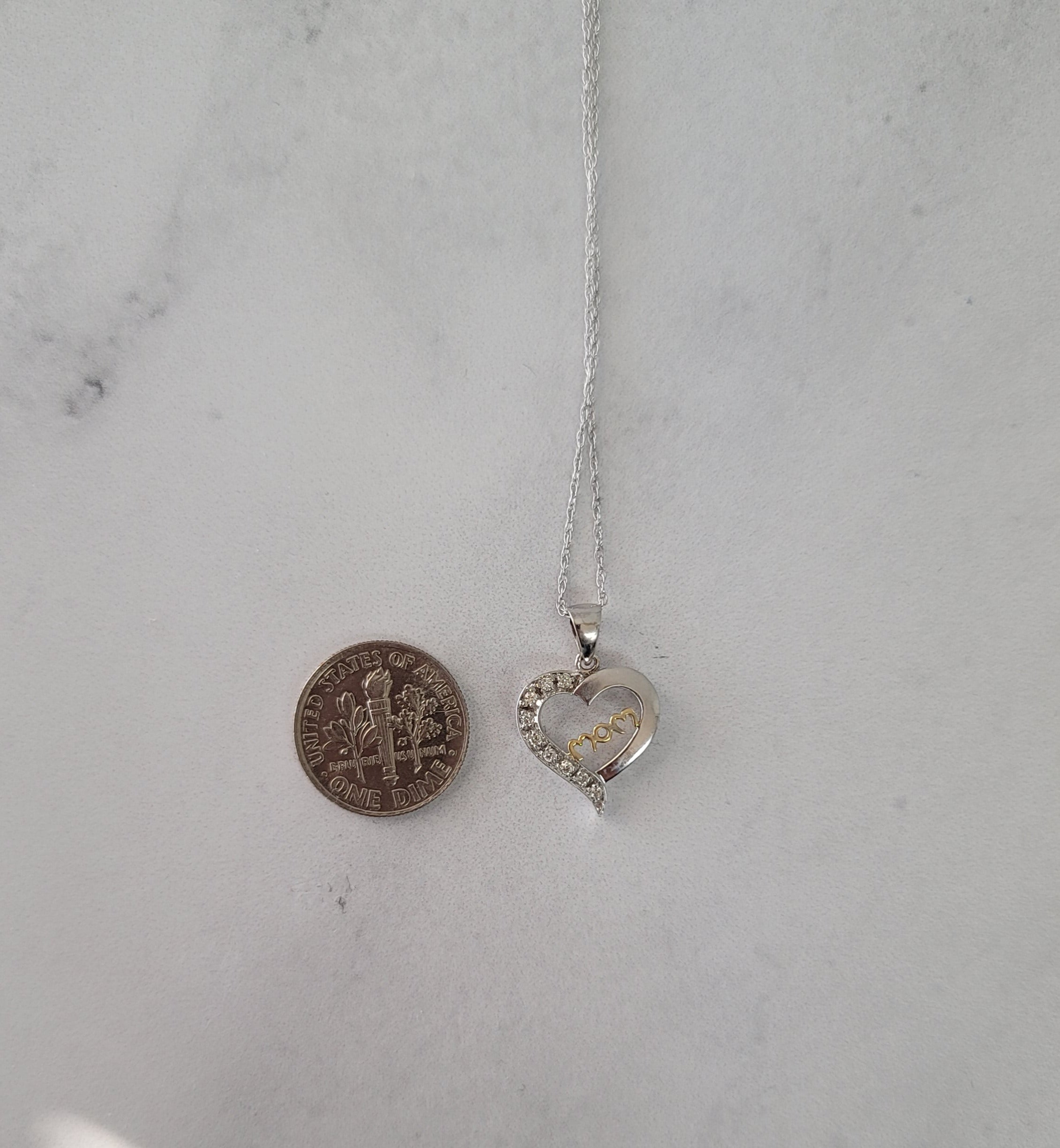 Heart Shaped MOM Diamond Necklace .25cttw 10k Two-Tone Gold - Perfect Gift for Mother's Day, Anniversary & Valentine's Day