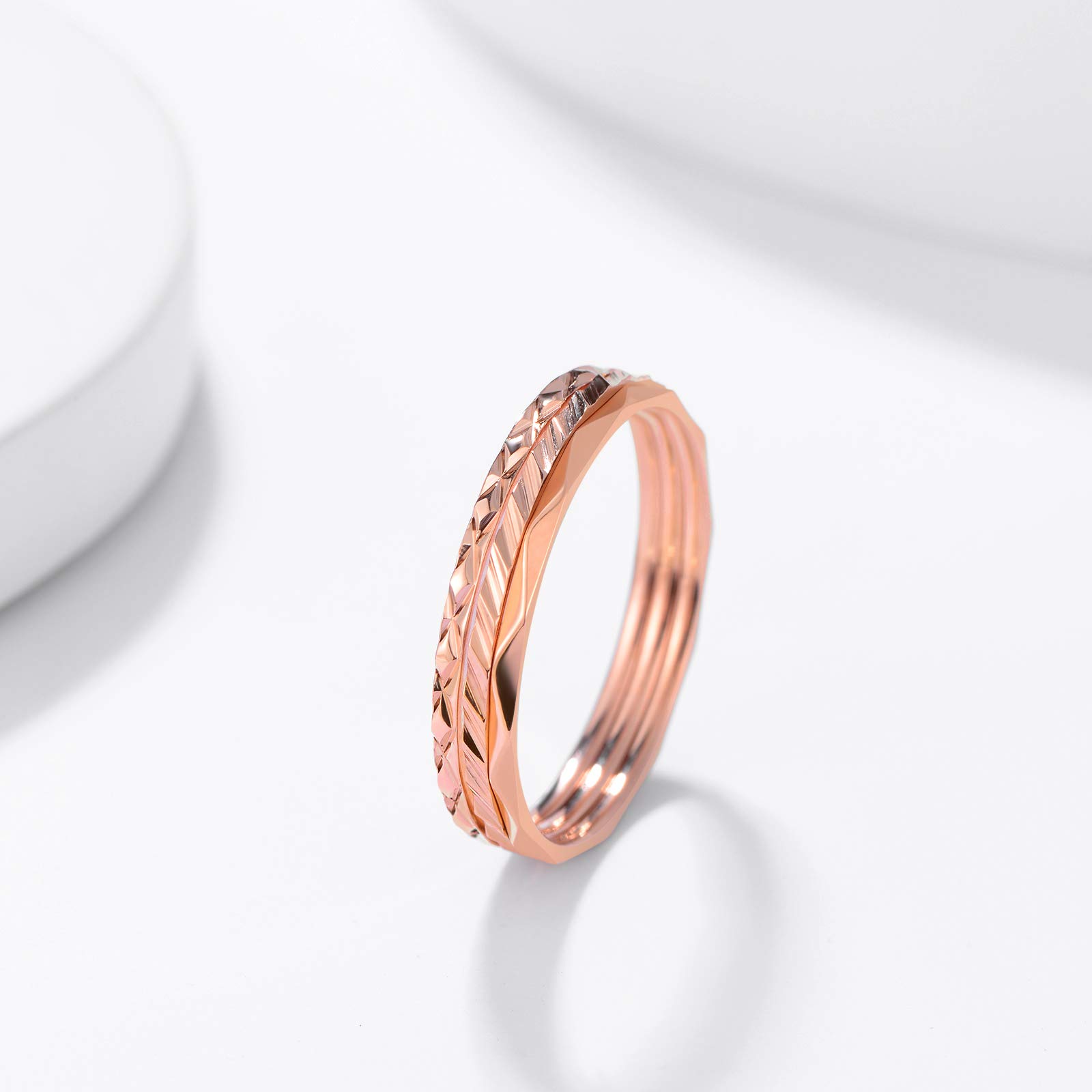 KAZITSAN 3pc Stainless Steel Stacking Rings for Women & Men - Silver/Rose Gold Wedding Bands, Perfect for Everyday Wear & Gifts