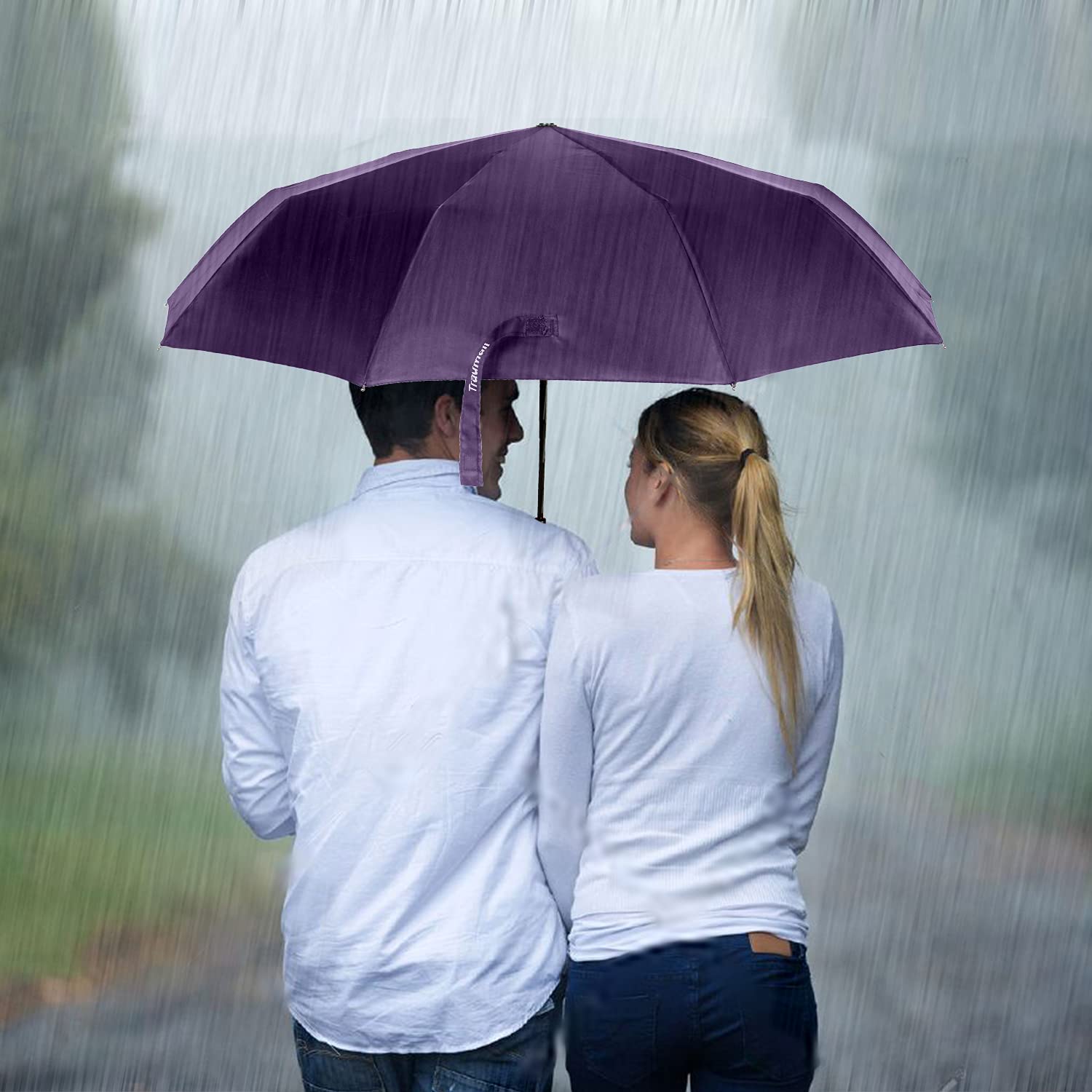 TradMall 3 Pack Windproof Travel Umbrella - 46/56 Inches Large Canopy, Auto Open & Close Compact Folding Umbrellas for Men & Women - Perfect for Commuting, Business Trips, and Outdoor Activities