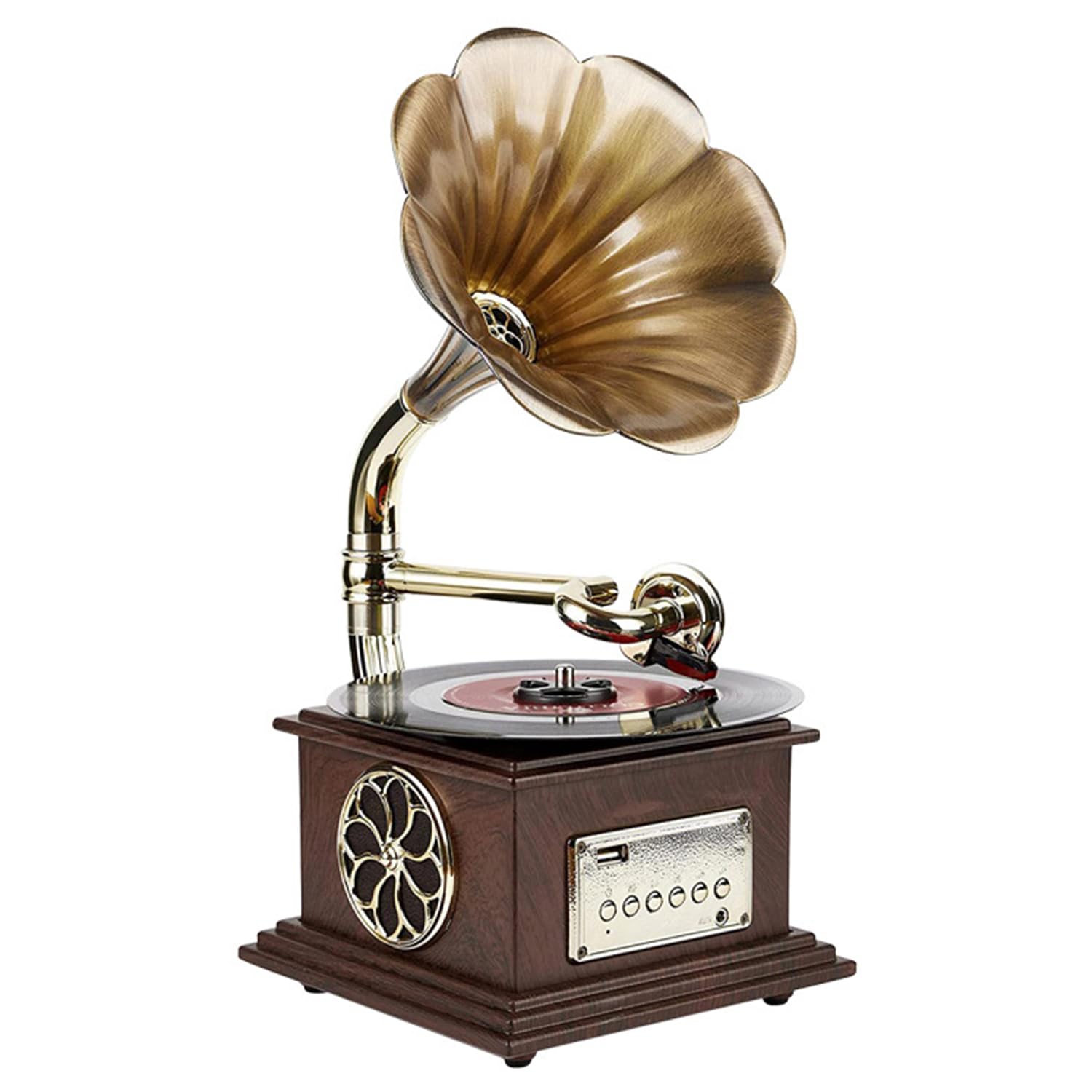 Vintage Mini Bluetooth Gramophone Record Player - Wireless Vinyl Turntable with 33/45 RPM Speed Control, USB Playback & AUX Input - Perfect for Home Decor, Living Room Music & Retro Gift Idea
