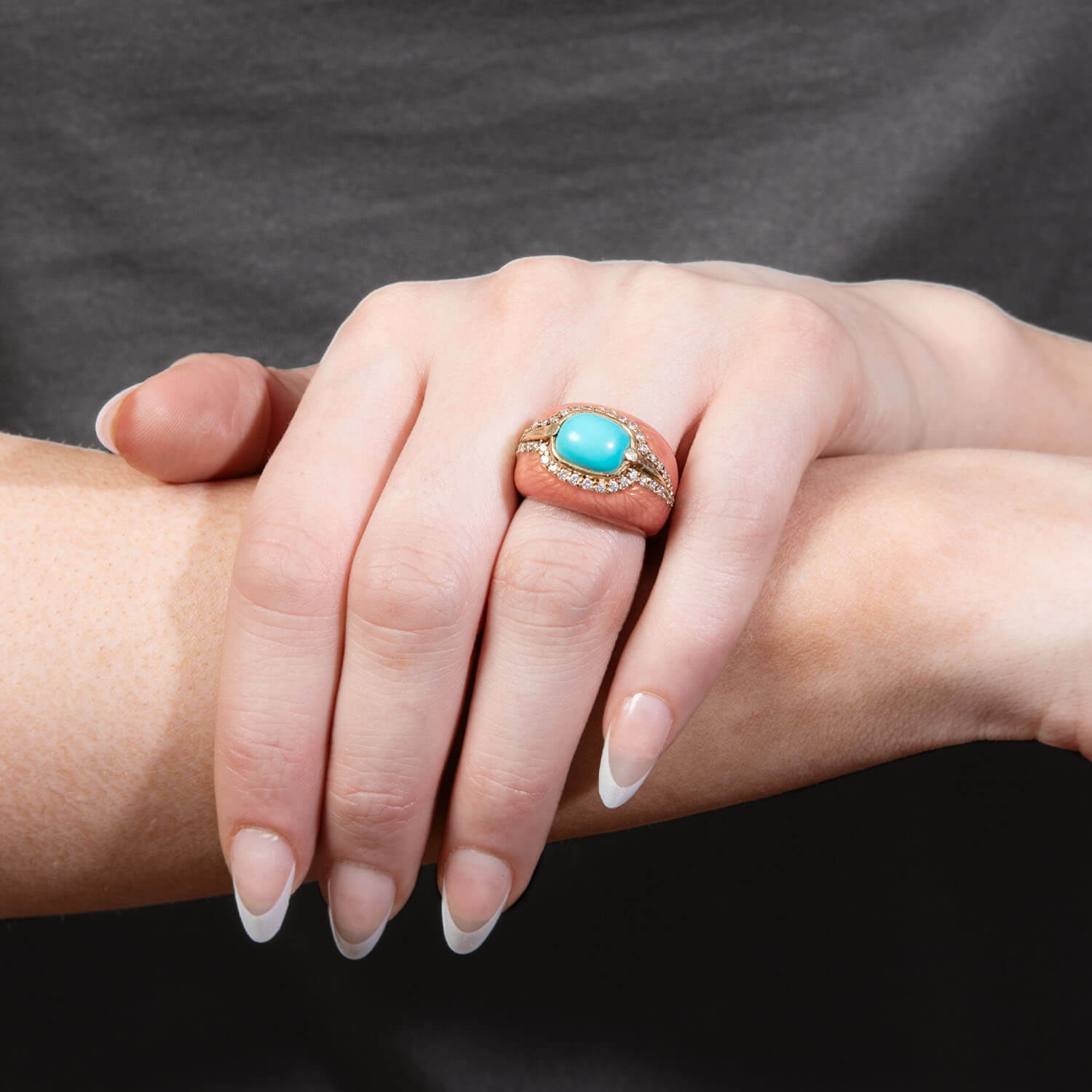 HAGGAI Vintage 14k Gold Turquoise Diamond Enamel Ring - Elegant Jewelry for Women, Perfect for Weddings, Parties & Special Occasions