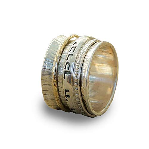 Gold & Silver Hebrew Spinner Ring for Anxiety Relief - Fidget Meditation Worry Ring, Jewish Wedding Band, Blessing Jewelry - Perfect for Stress Relief, Mindfulness & Spiritual Gifts