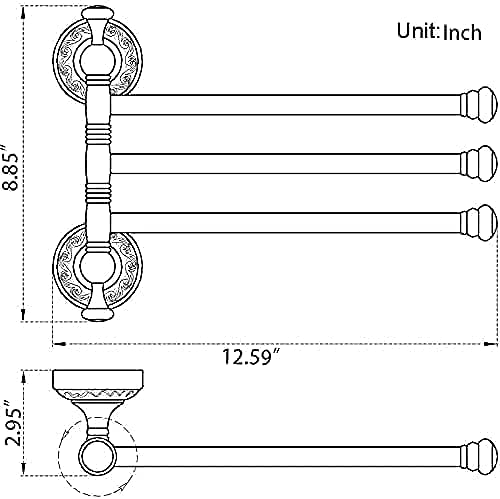 Leyden Swivel Towel Bar - Antique Brass 3-Arm Rotating Towel Rack Holder for Bathroom, Kitchen & Laundry Room - Rust-Resistant & Space-Saving Design