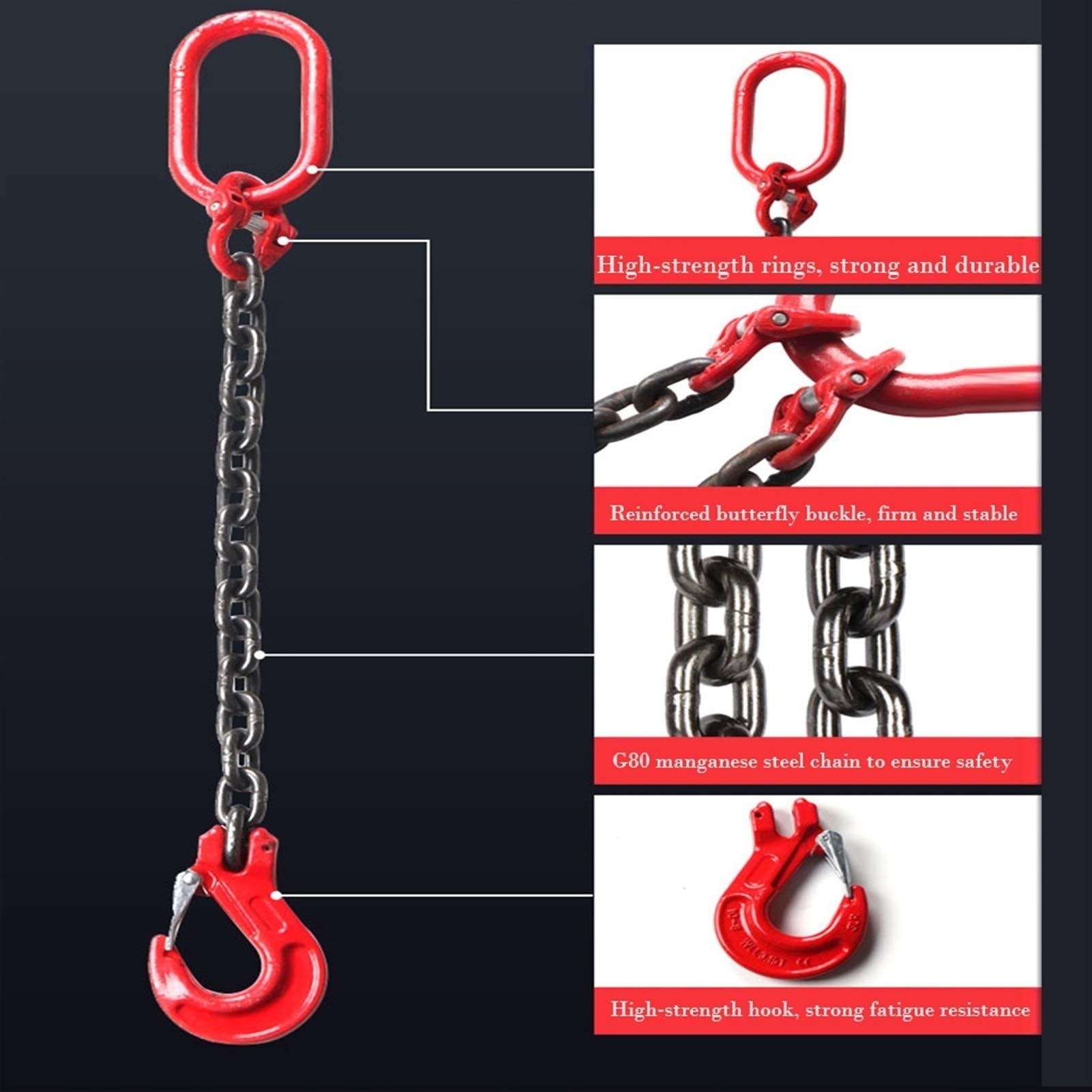 Heavy Duty 2 Leg Lifting Chain Sling with Grab Hooks - 3 Ton (6613 Lbs) Capacity for Machinery & Construction - Perfect for Industrial Equipment, Building Materials & Warehouse Lifting Operations