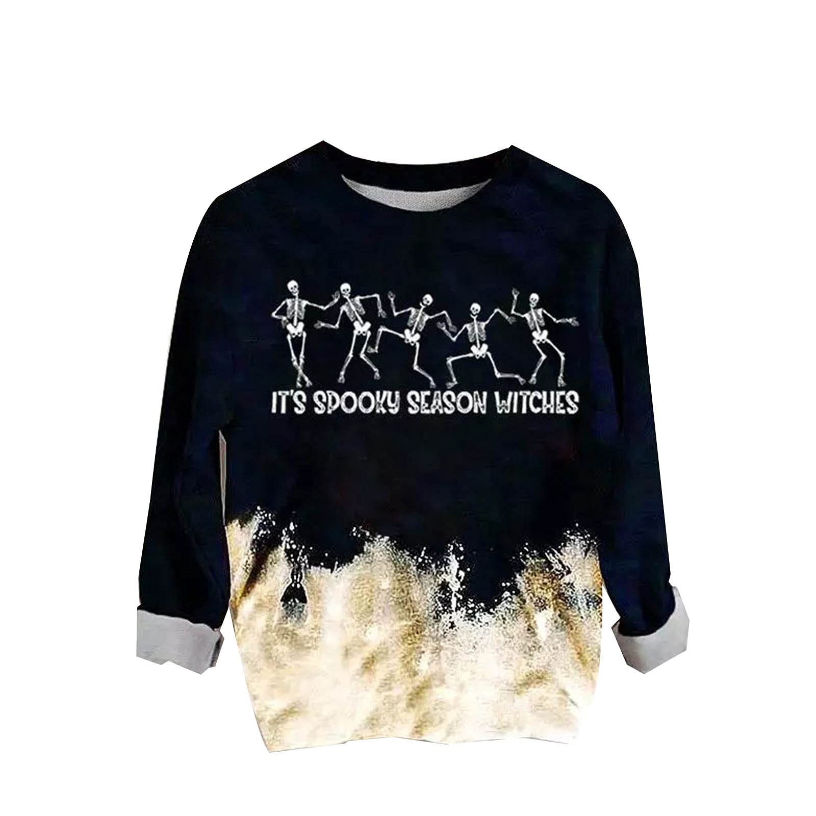 Women's Halloween Skull Printed Pullover Blouse - Loose Casual Long Sleeve Graphic Tee for Women | Perfect for Halloween Costumes, Casual Outfits & Everyday Wear