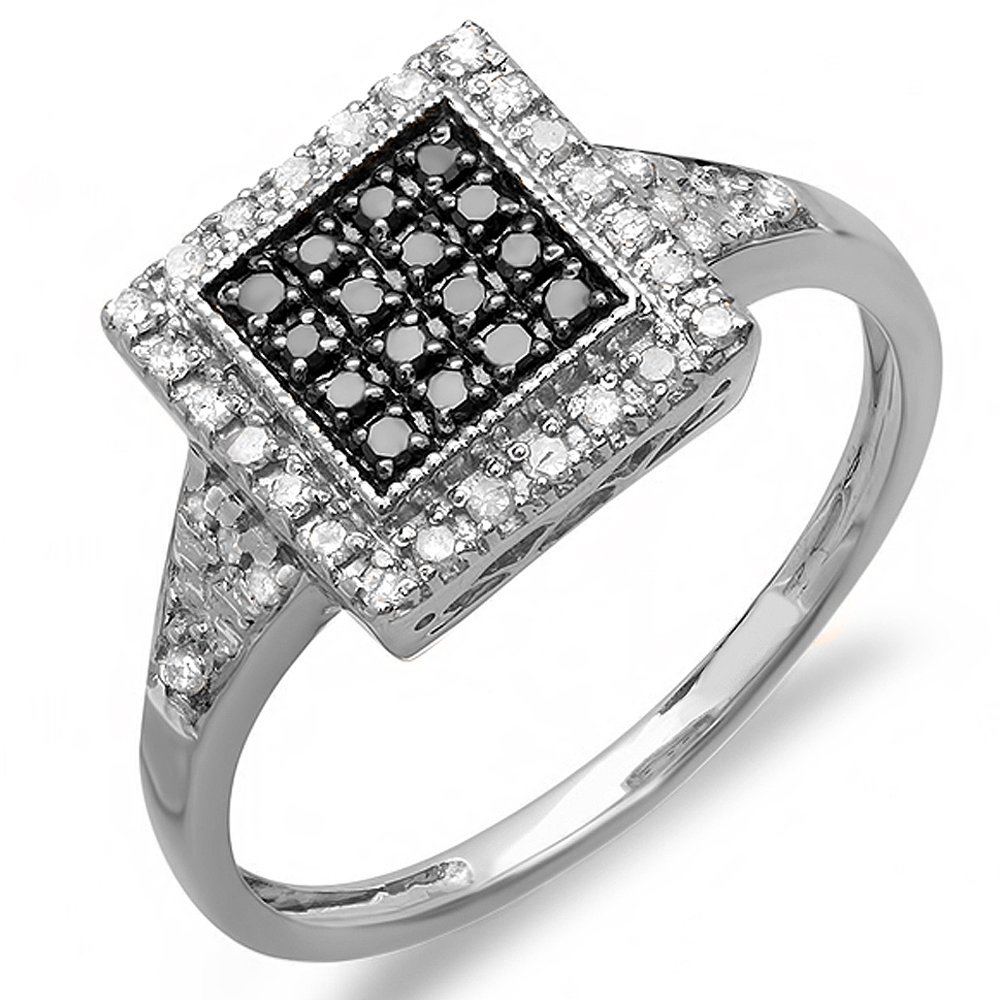 Dazzlingrock 0.32 Carat Round Black & White Diamond Women's Sterling Silver Cocktail Ring for Right Hand - Elegant Evening Party, Date Night & Special Occasion Jewelry Gift