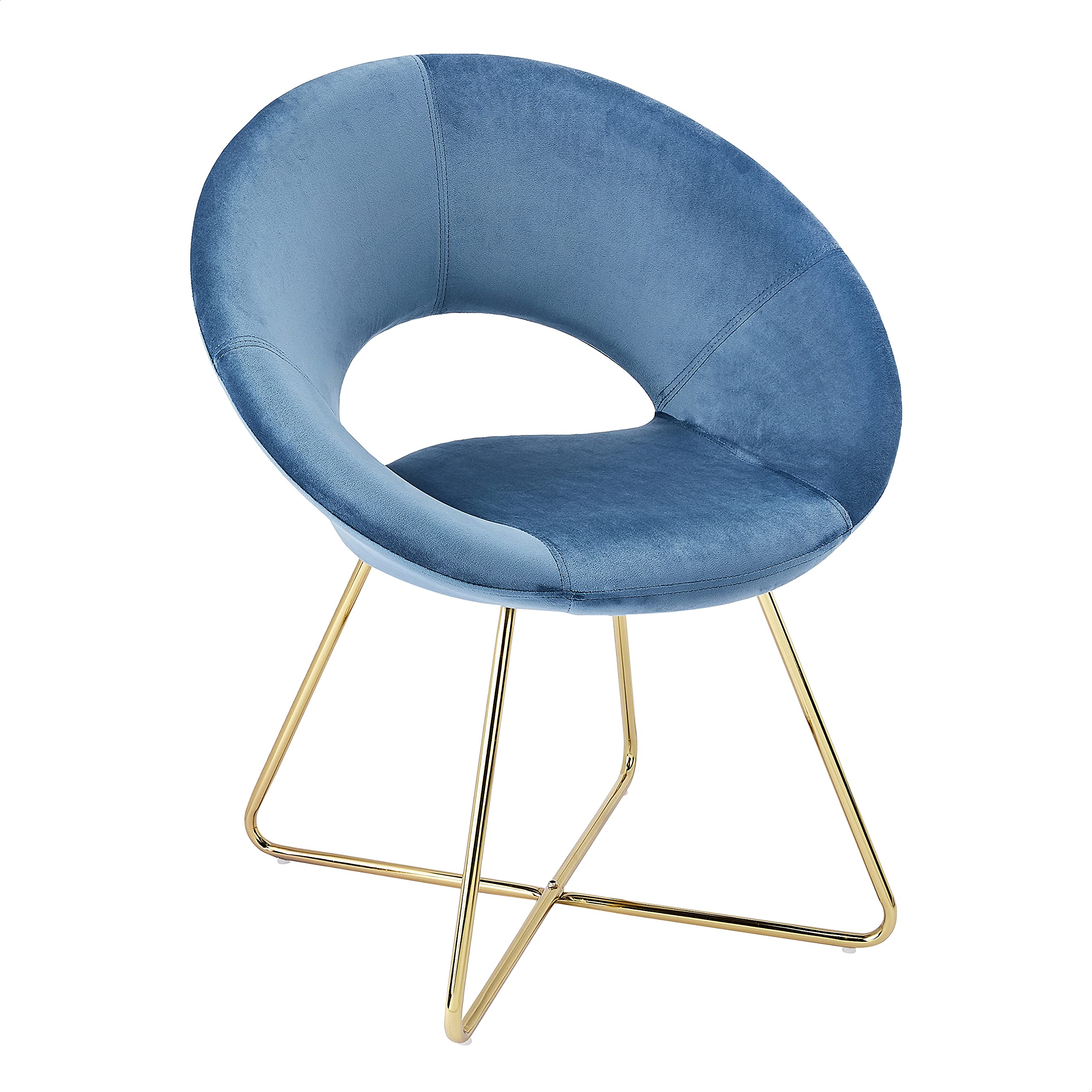 Modern Velvet Accent Chair with Golden Legs - Upholstered Makeup Stool for Home Office, Guest Reception, Dining & Lounge - Blue Velvet Seat Cushion (Set of 1) - Perfect for Vanity Dressing Tables, Bedroom Seating & Elegant Home Decor