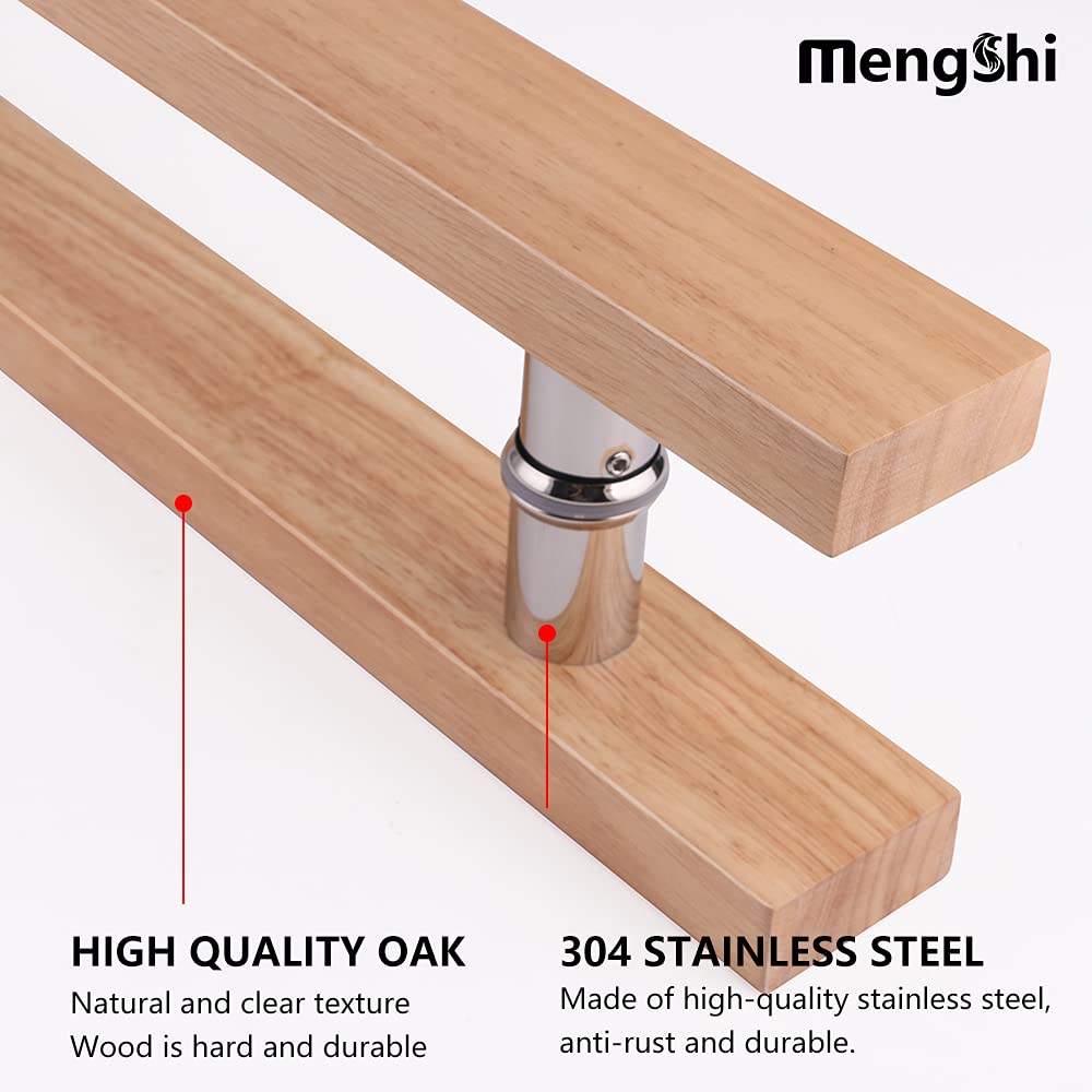 24 Inch Oak Wood Front Door Handle Set with Free Custom Logo - Closet Handle & Push Pull Design - Glass Pulls (600mm, Wood Color) for Home, Office & Cabinet Doors