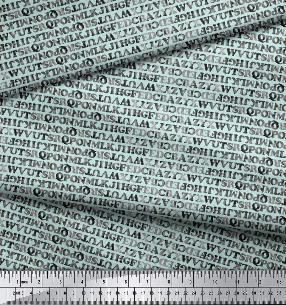 Soimoi Moss Green Georgette Fabric by the Yard - 42 Inch Wide Striped Alphabet Textile for Dresses, Curtains & DIY Projects - Modern Geometric Printed Fabric for Sewing & Home Decor
