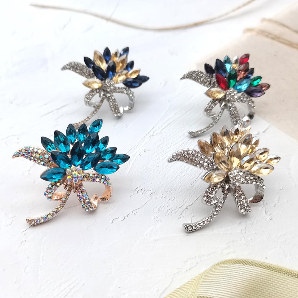 Elegant Floral Crystal Rhinestone Brooch for Women - Wedding Bouquet Pin, Fashion Corsage Accessory for Dresses, Coats & Special Occasions | YEFUNLIY