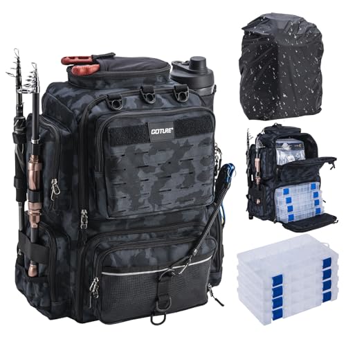 A:Camo Fishing Backpack with 4 Tackle Box