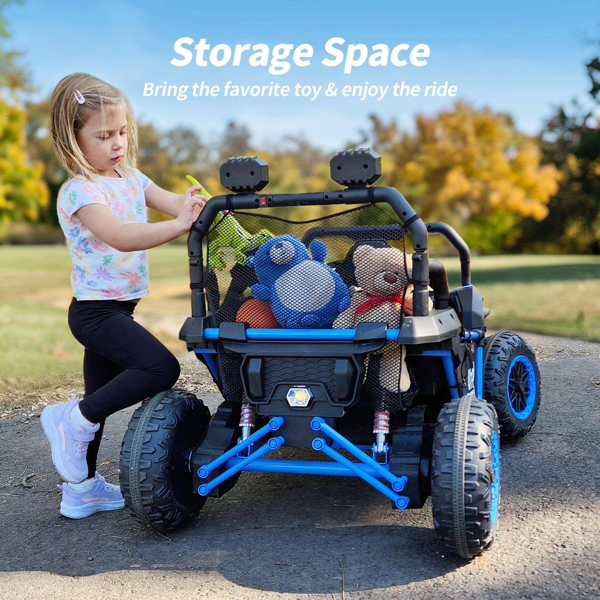 12V 4WD Kids Ride-On Car with Remote Control & Bluetooth - 2 Seater UTV Toy for Ages 3-8, Includes Storage - Blue | Outdoor Play, Birthday Gift, Backyard Adventure