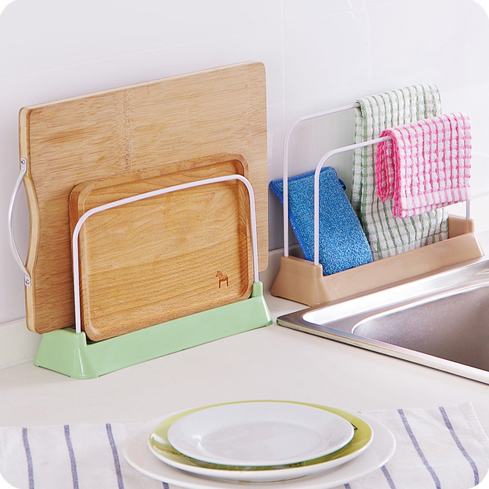Light Green Cutting Board Rack with Drip Tray - Kitchen & Bathroom Storage Solution