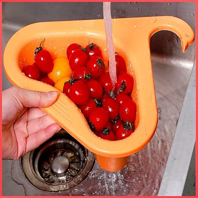 Surinka Swan-Shaped Plastic Kitchen Sink Organizer - Multi-Purpose Corner Dish Drying Rack, Sink Basket & Dustbin for Washing Fruits & Vegetables (Multi-Color) - Perfect for Small Kitchens, Apartments & RV Living