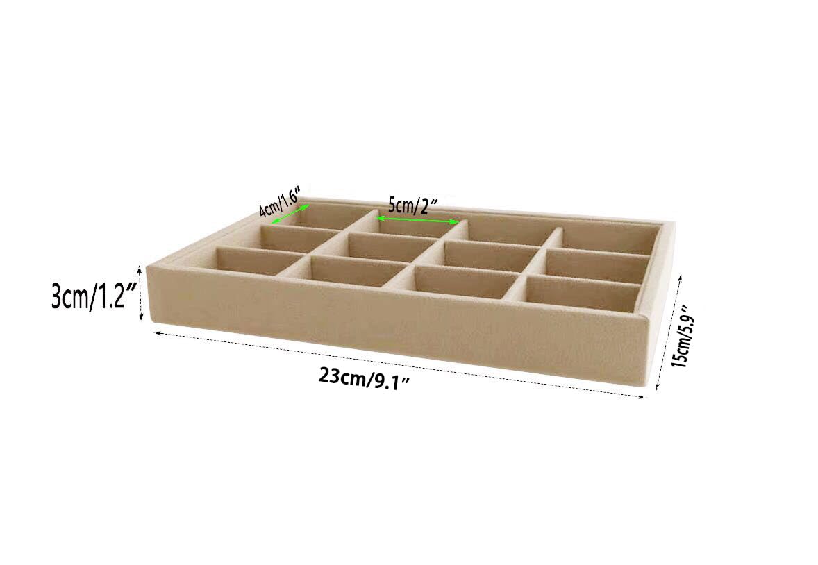 Premium Light Beige Jewelry Organizer Tray - Stackable & Rearrangeable Storage Solution for Necklaces, Rings & Earrings | Closet & Drawer Organizer Insert for Home & Travel Use