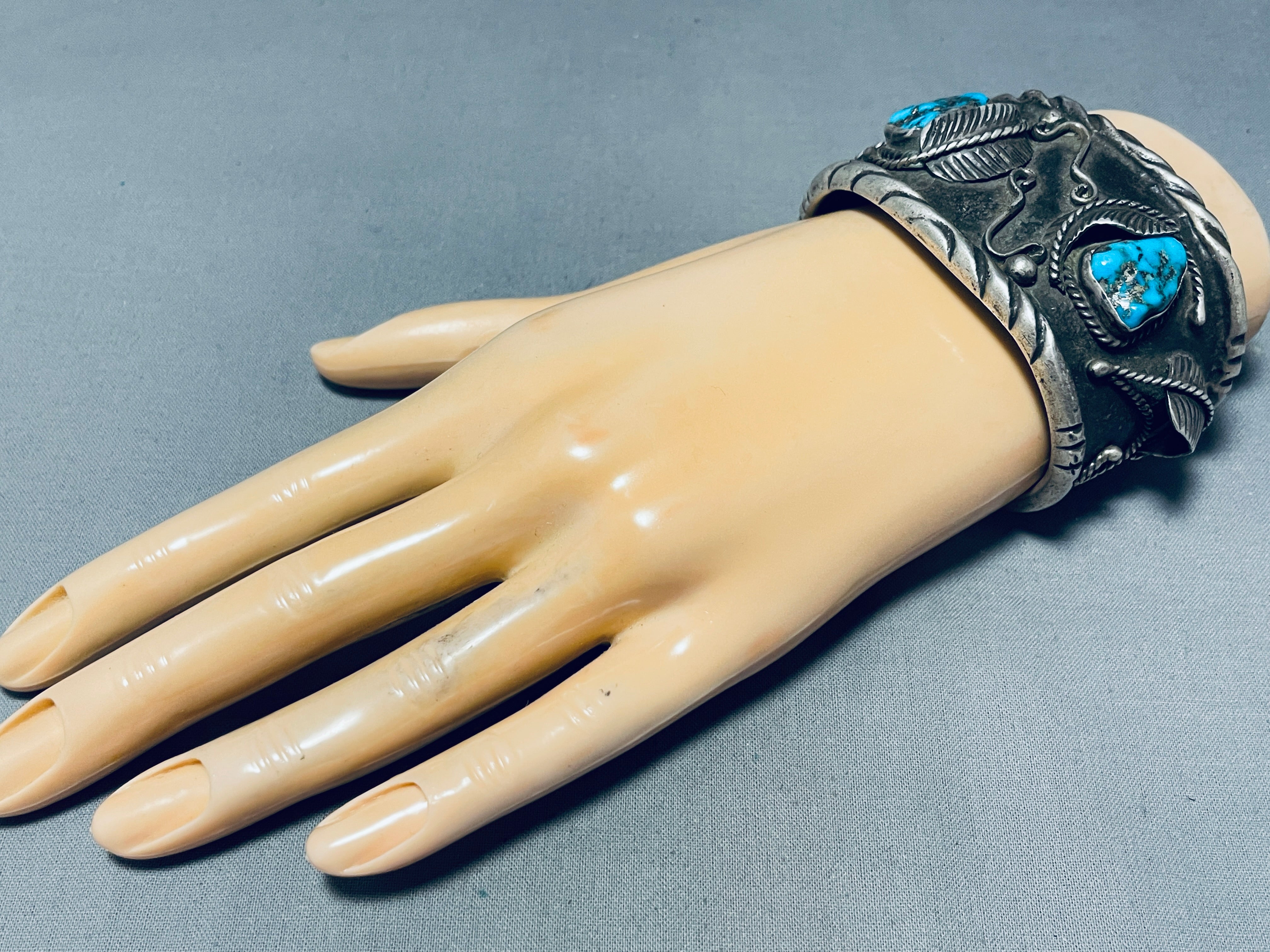 163 Grams Vintage Navajo Ashley Monroe Turquoise Sterling Silver Bracelet - Handmade Native American Jewelry for Women, Boho Chic Accessory for Casual & Special Occasions