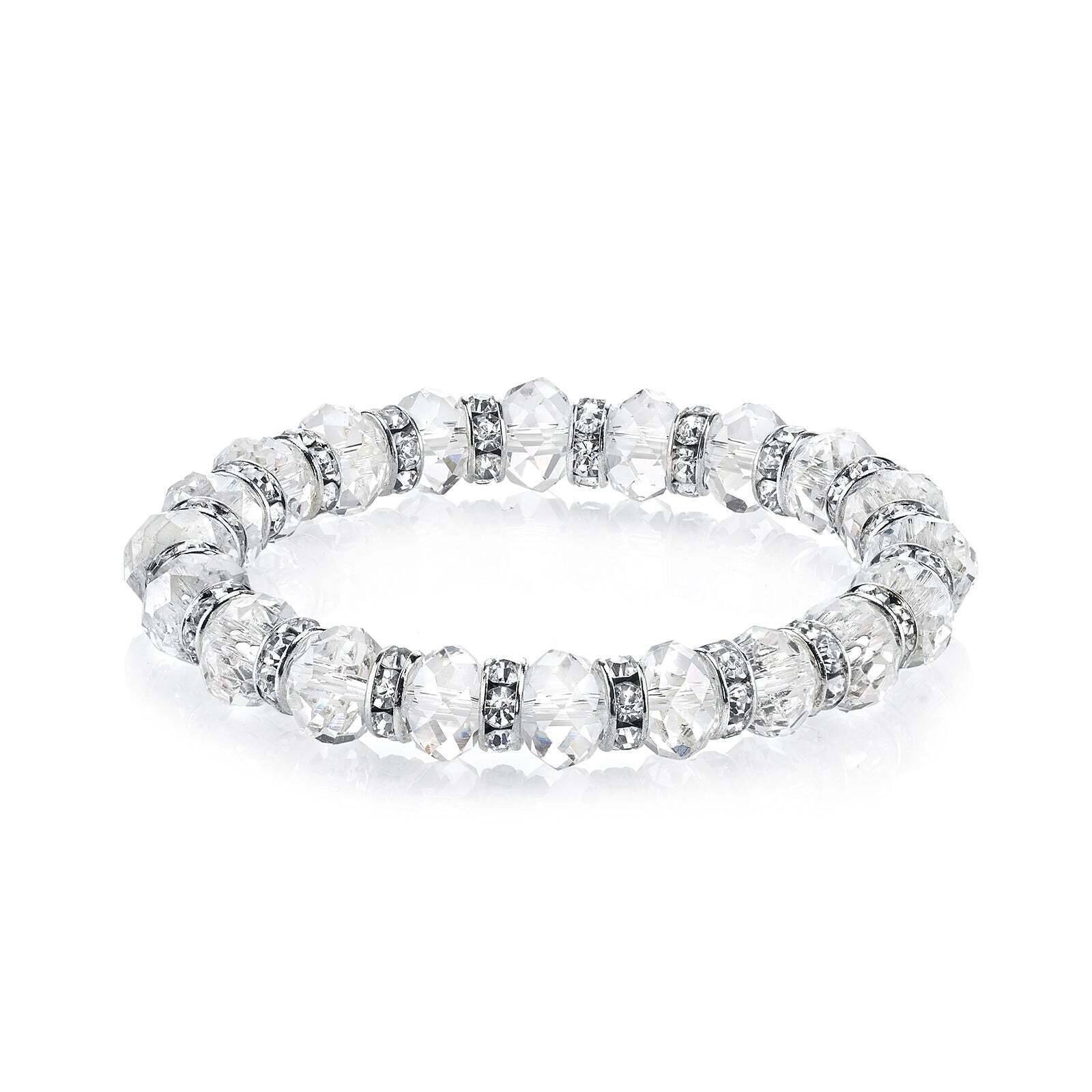 1928 Jewelry Lux Cut Crystal Beaded Stretch Bracelet for Women - Elegant Vintage Style Adjustable Wristband for Parties, Weddings & Special Occasions