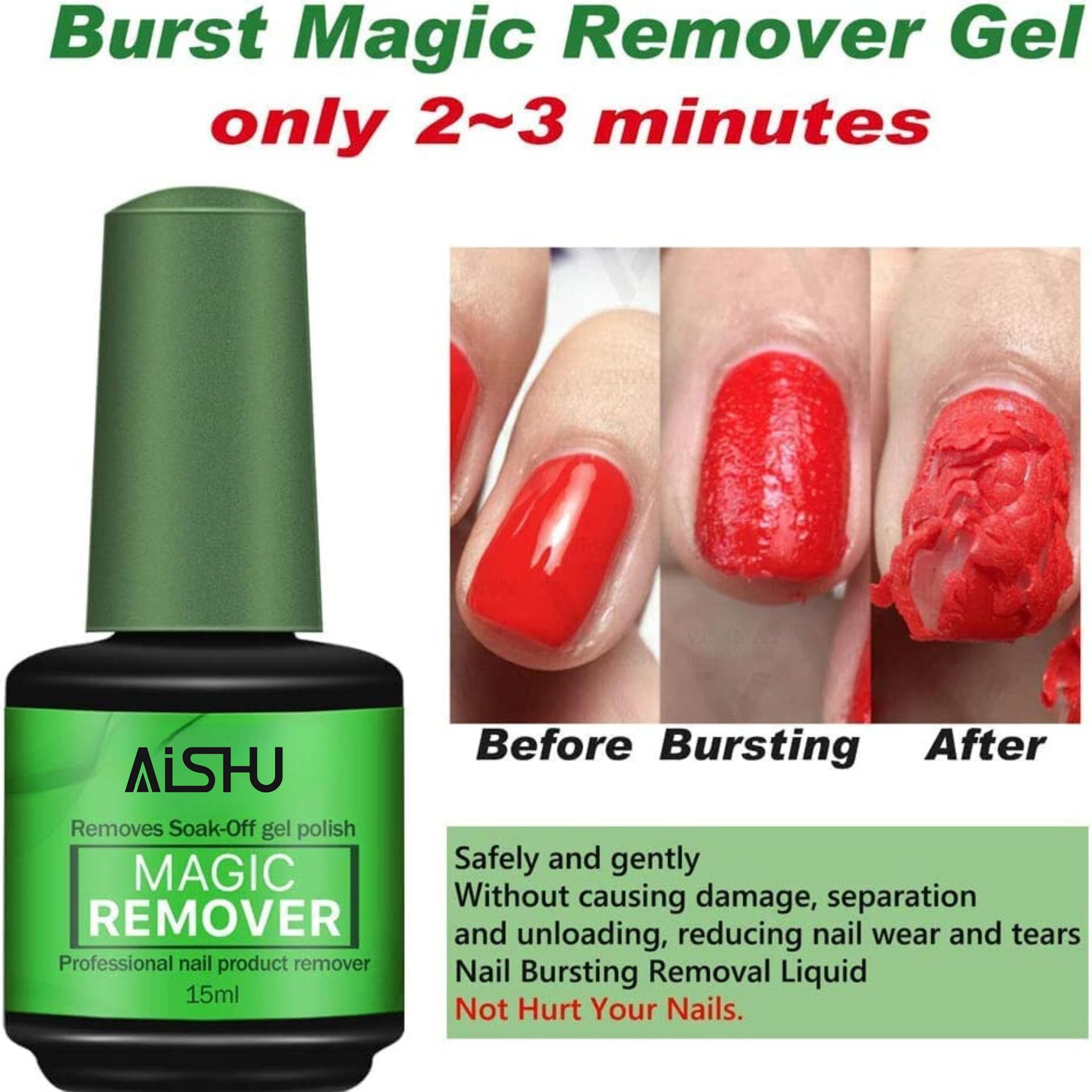 AISHU Professional Gel Nail Polish Remover - Fast Acting Soak Off Solution (Peels in 2-5 Minutes) No Foil or Wrapping Needed - Perfect for Salon & Home Manicures