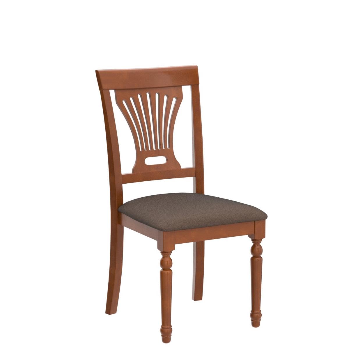 East West Furniture Plainville Dining Room Chairs - Set of 2 Solid Wood Upholstered Chairs with Linen Fabric in Saddle Brown | Perfect for Dining Room, Kitchen, and Home Decor