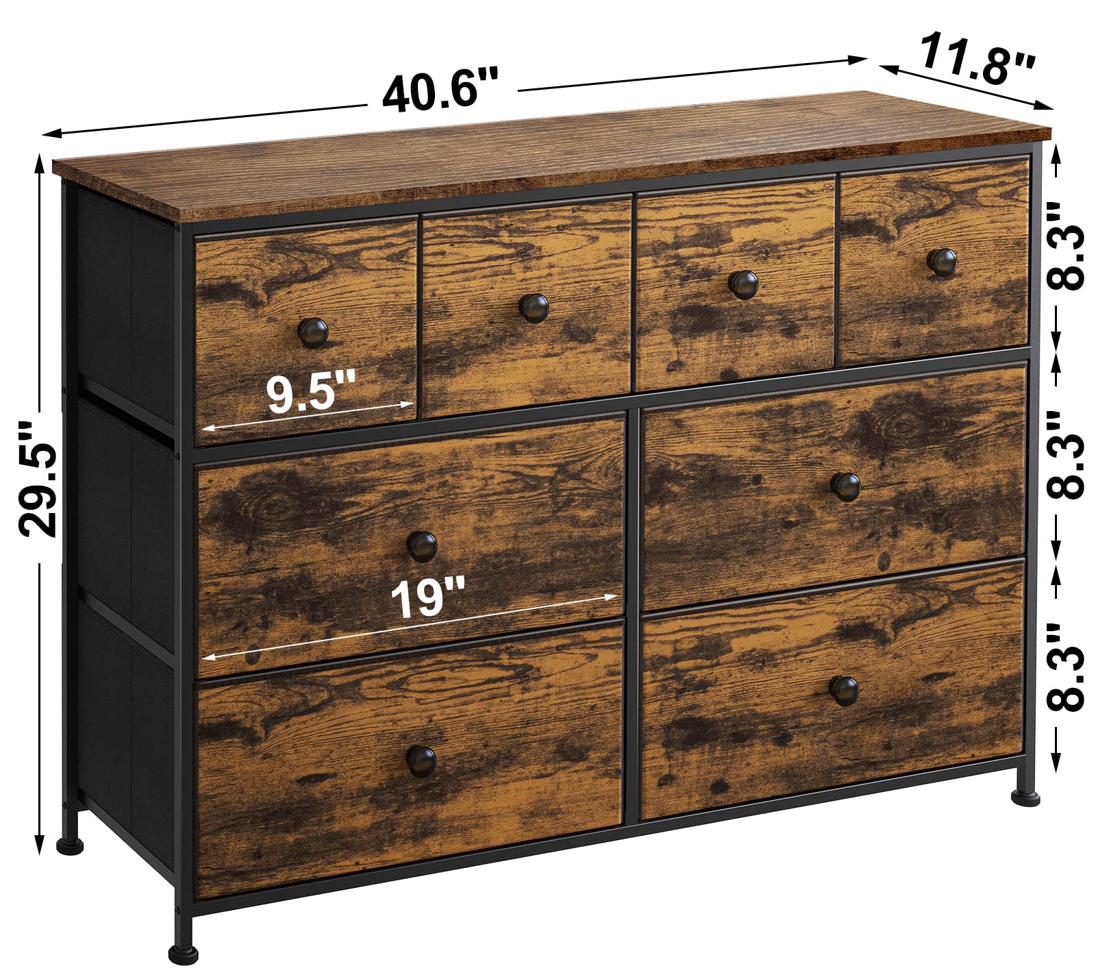 REAHOME 8-Drawer Fabric Dresser with Wooden Top - Sturdy Steel Frame Storage Chest for Bedroom, Living Room, Hallway & Nursery - Rustic Brown (LHM8R1) | Perfect for Closet Organization, Home Decor & Small Space Storage Solutions