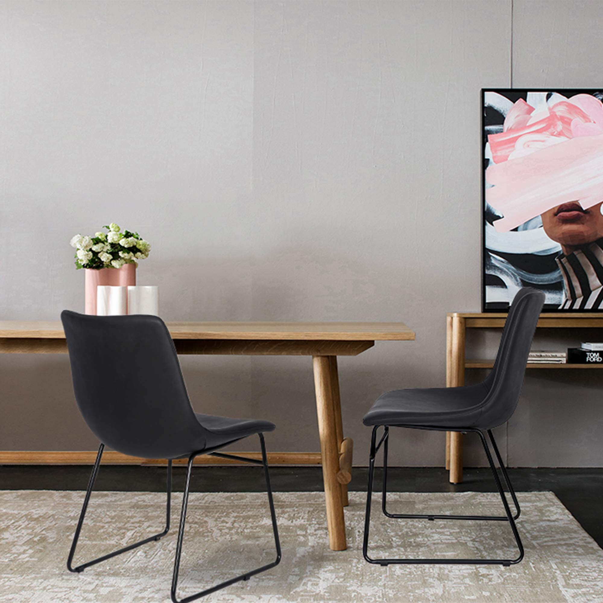 ZENY Set of 2 Modern Upholstered Dining Chairs with Metal Legs - PU Leather Armless Side Chairs for Kitchen, Dining Room, Bedroom & Living Room - Perfect for Small Spaces & Home Decor