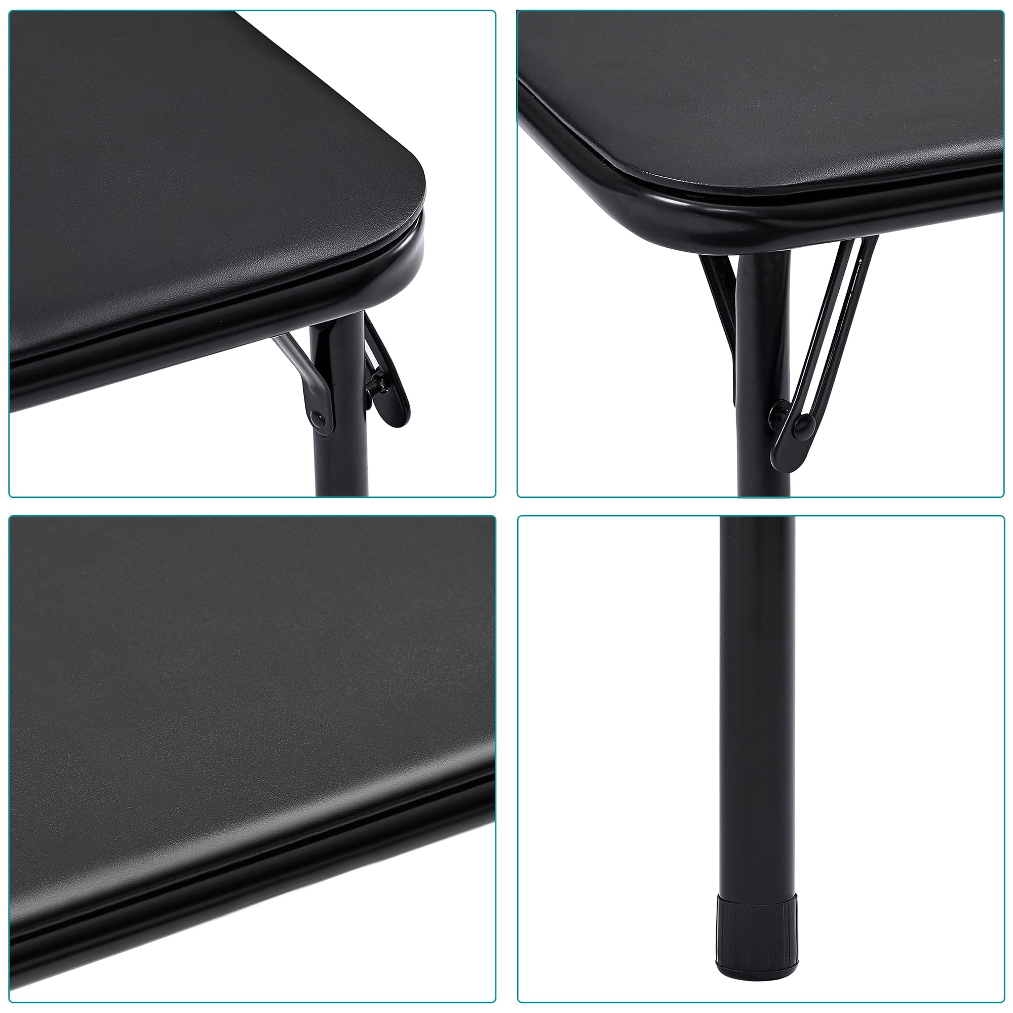 VECELO 5-Piece Folding Card Table and Chairs Set - Foldable Game Table with Padded Upholstery, Sturdy Metal Frame in Black - Perfect for Poker Nights, Family Gatherings & Outdoor Events
