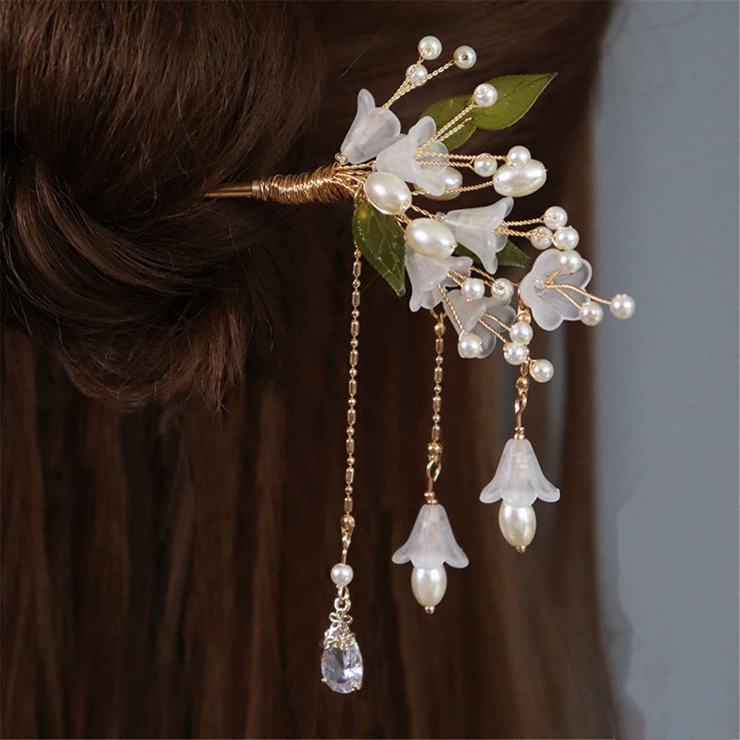 Vintage Chinese Hairpin - Floral Cheongsam Hair Clip, Ancient Hanfu Hair Accessory for Women, Side Bun Decor with Bellflower Design | Perfect for Weddings, Cosplay, and Traditional Chinese Costume Styling