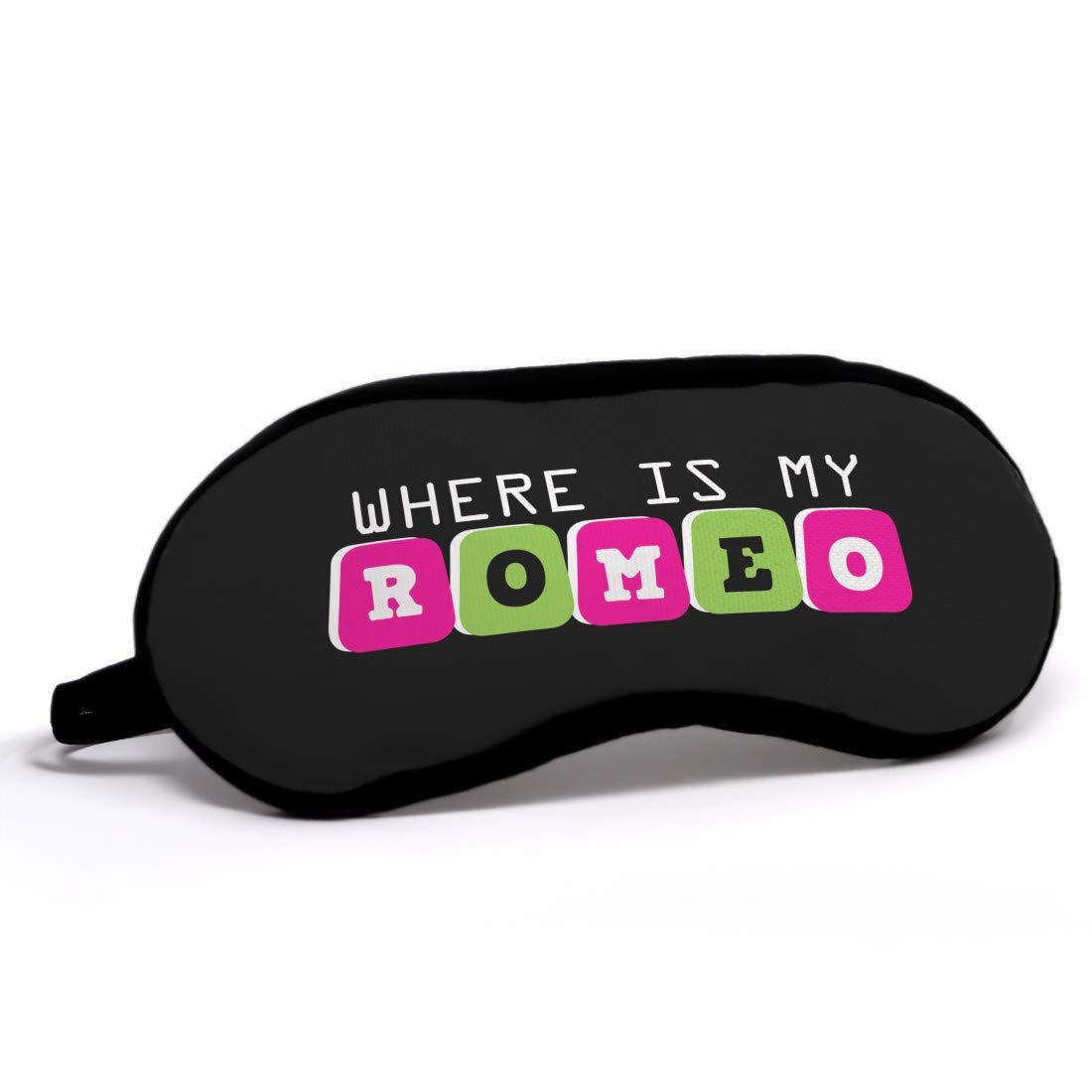 Indigifts Valentine's Day Gift - 'Where Is My Romeo' Quote Printed Black Sleep Mask (7.8X3.3 inches) | Romantic Gifts for Girlfriend, Wife Birthday Present | Perfect for Relaxation, Travel & Spa Days