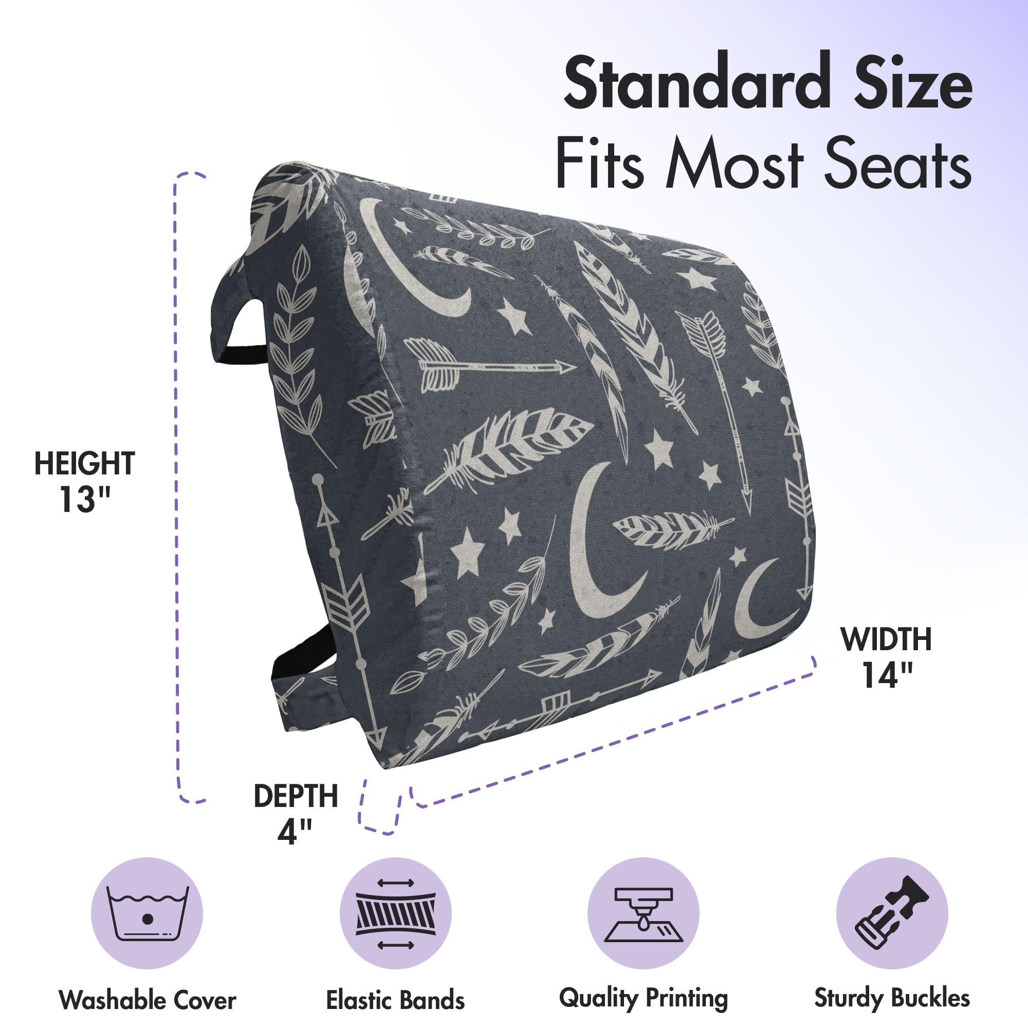 Ambesonne Modern Lumbar Support Pillow for Office & Car - High Density Foam Back Cushion with Arrow Star Moon Leaf Silhouette Design, 14x13 Inches, Blue Grey - Ergonomic Comfort for Desk Chairs, Gaming Seats & Long Drives