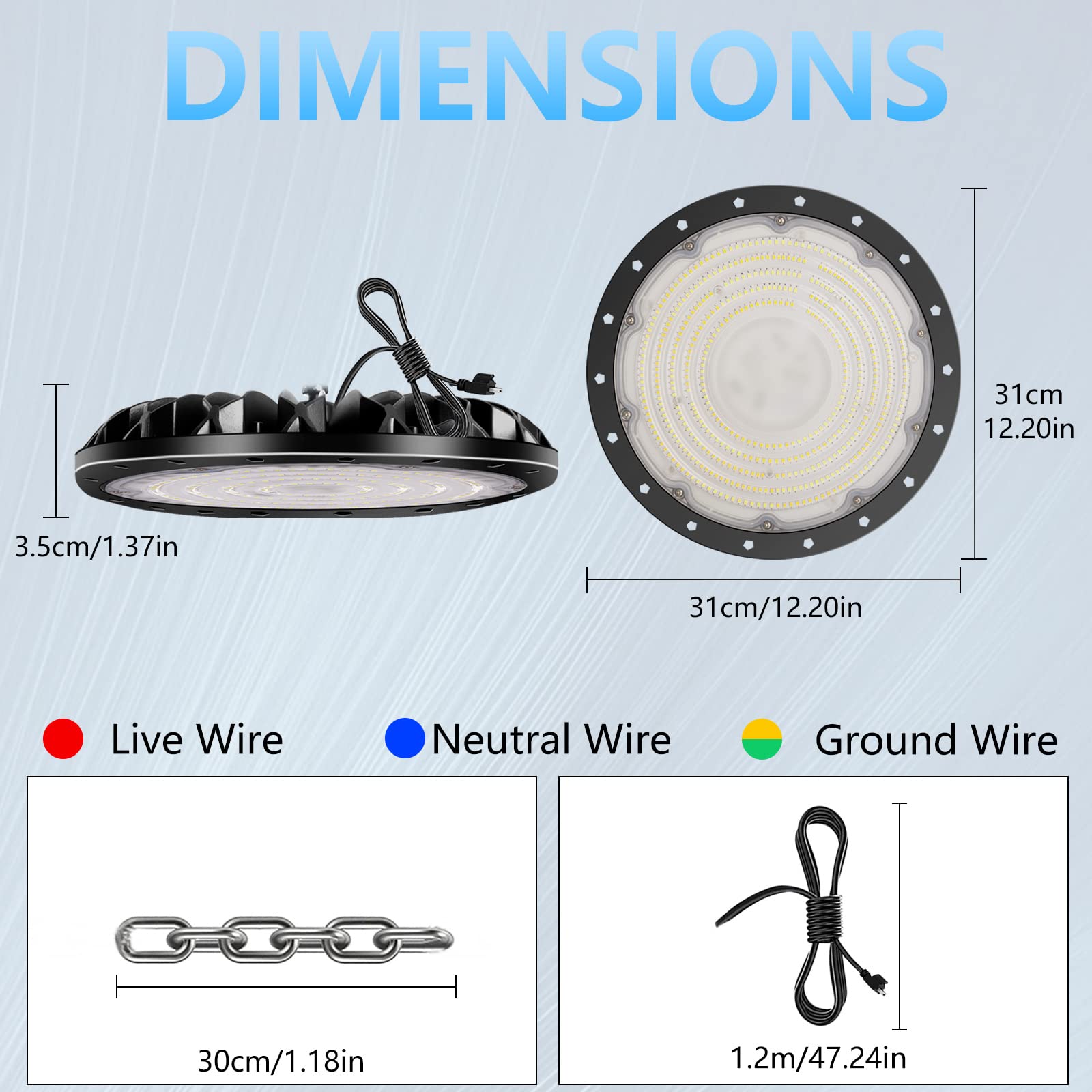 300W UFO LED High Bay Light Fixture - 6000K Daylight White, 30000LM Commercial Grade Lighting with 1.2M Cable & 110V Plug - Durable LED Shop Lights for Garage, Workshop, Warehouse, Factory & Industrial Spaces